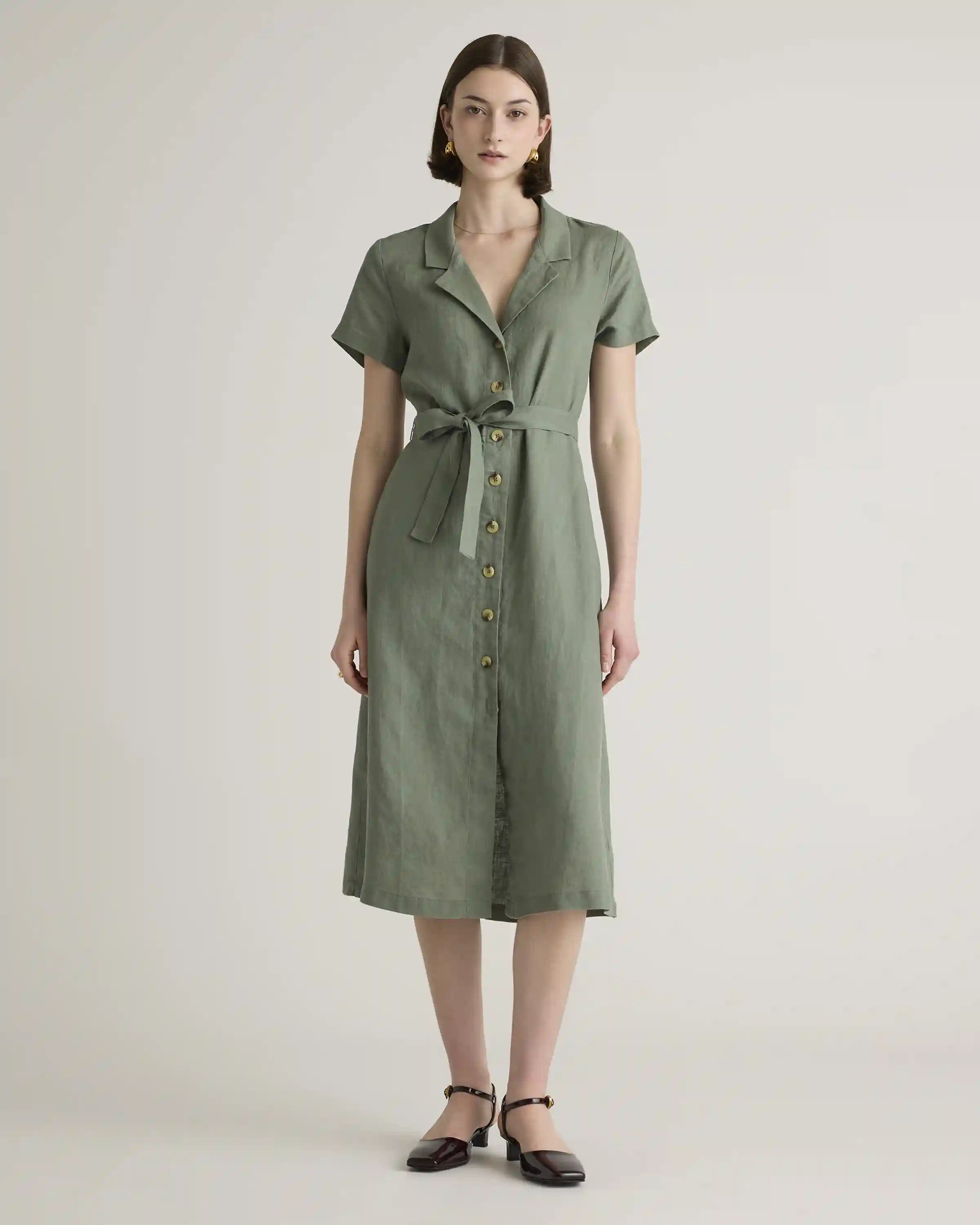 100% European Linen Button Front Dress