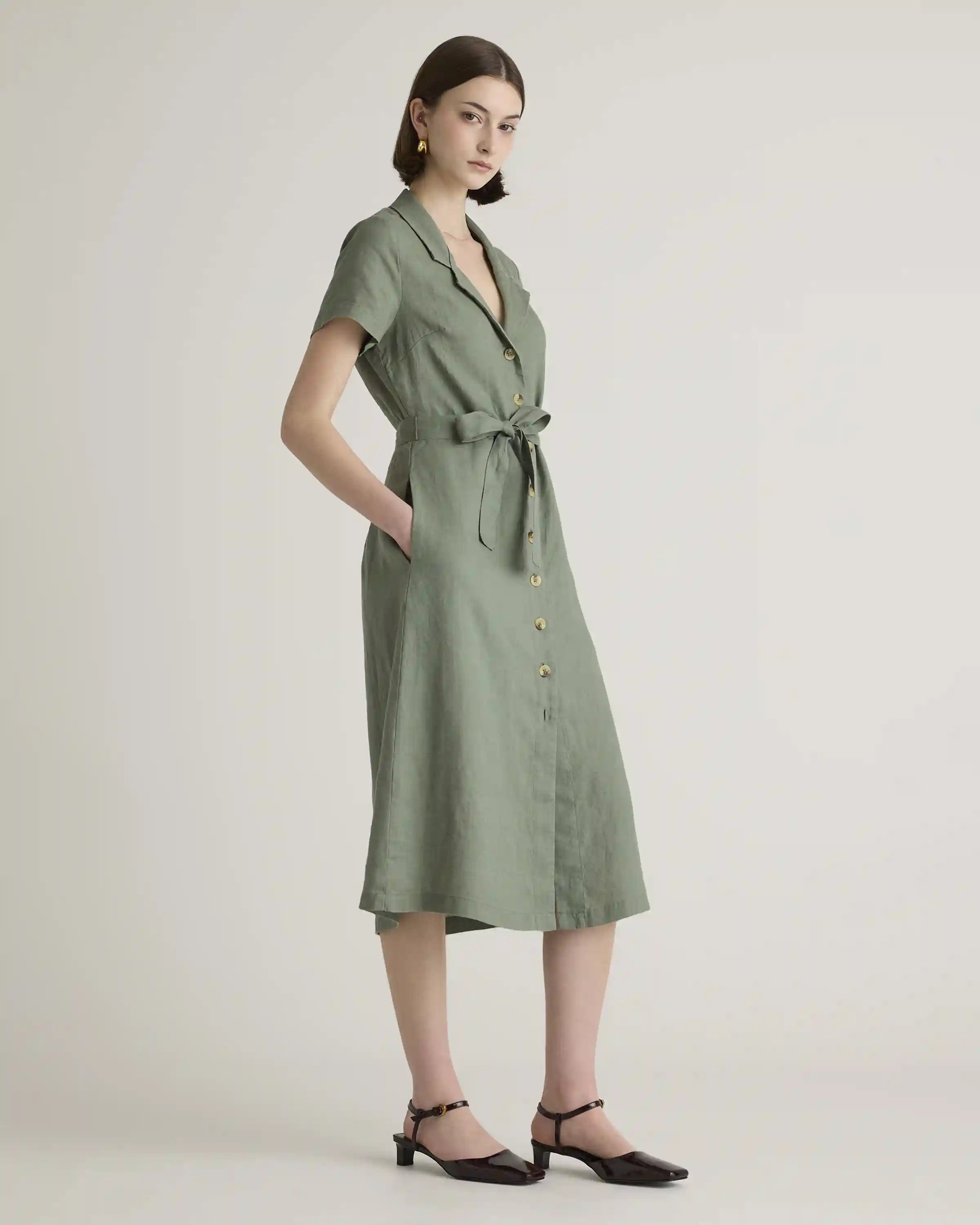 100% European Linen Button Front Dress