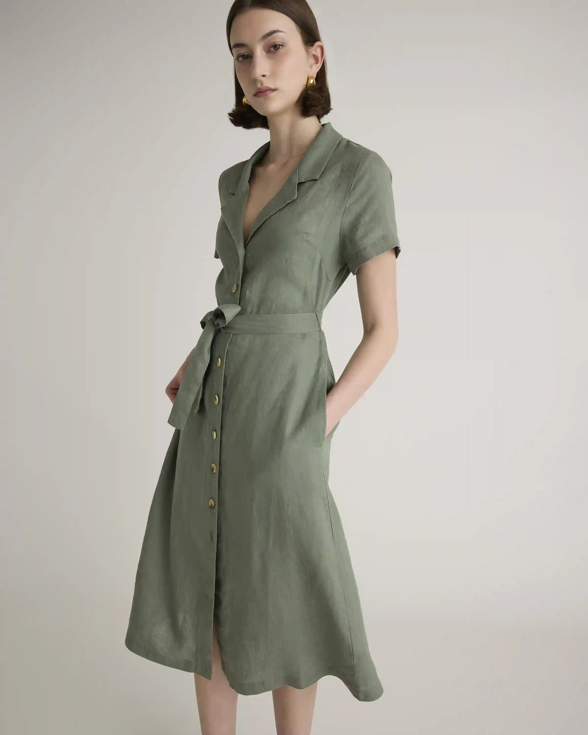 100% European Linen Button Front Dress