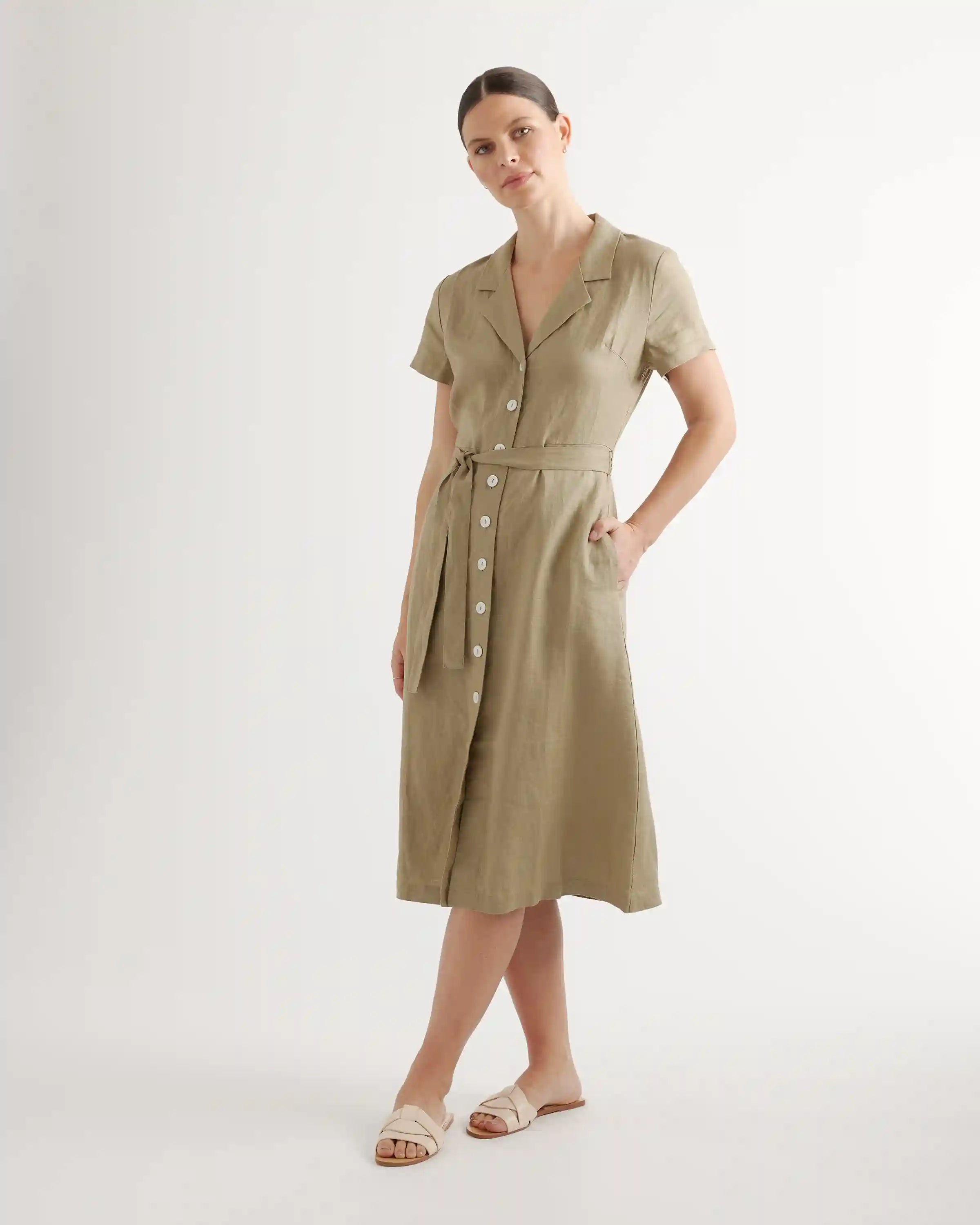 100% European Linen Button Front Dress