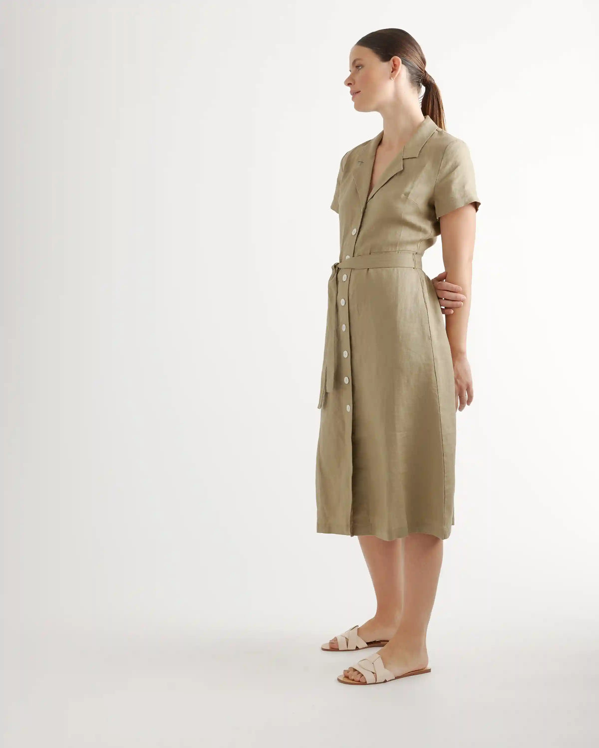 100% European Linen Button Front Dress