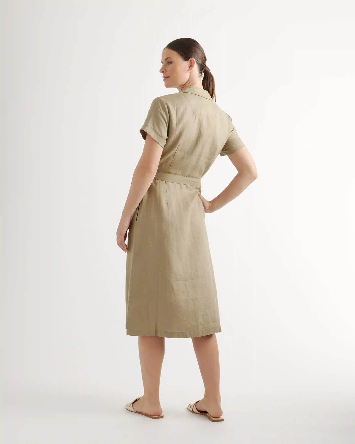 100% European Linen Button Front Dress