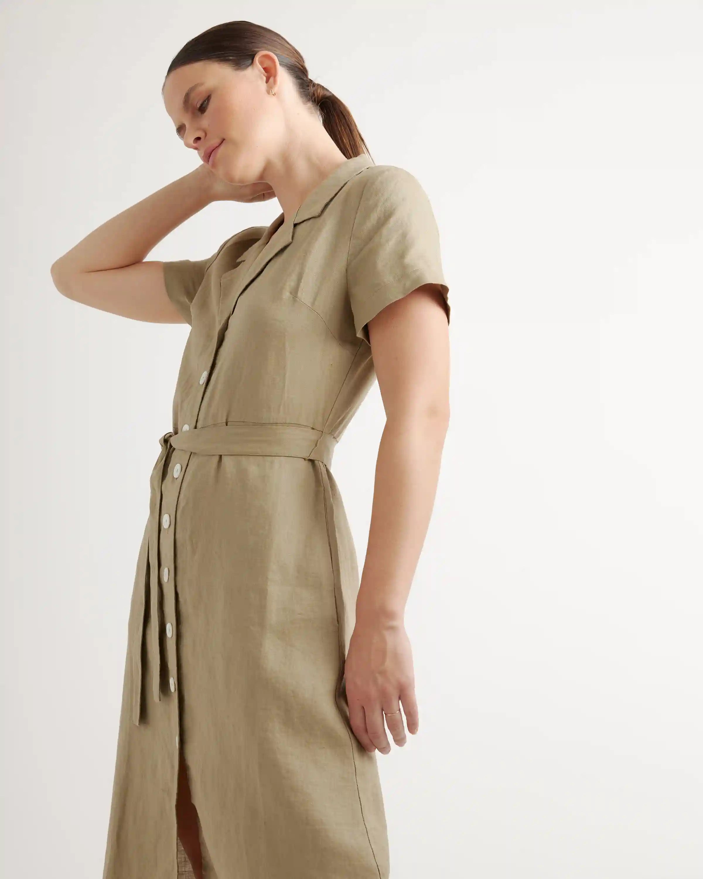 100% European Linen Button Front Dress