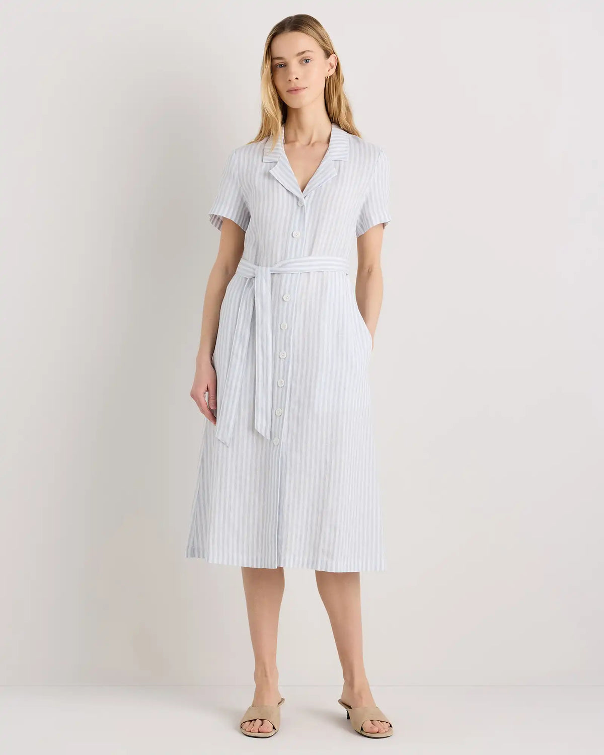 100% European Linen Button Front Dress