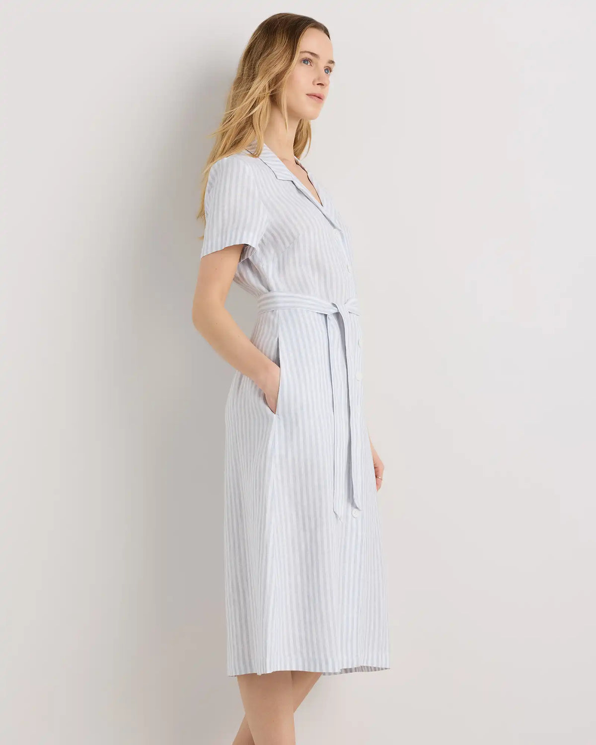 100% European Linen Button Front Dress