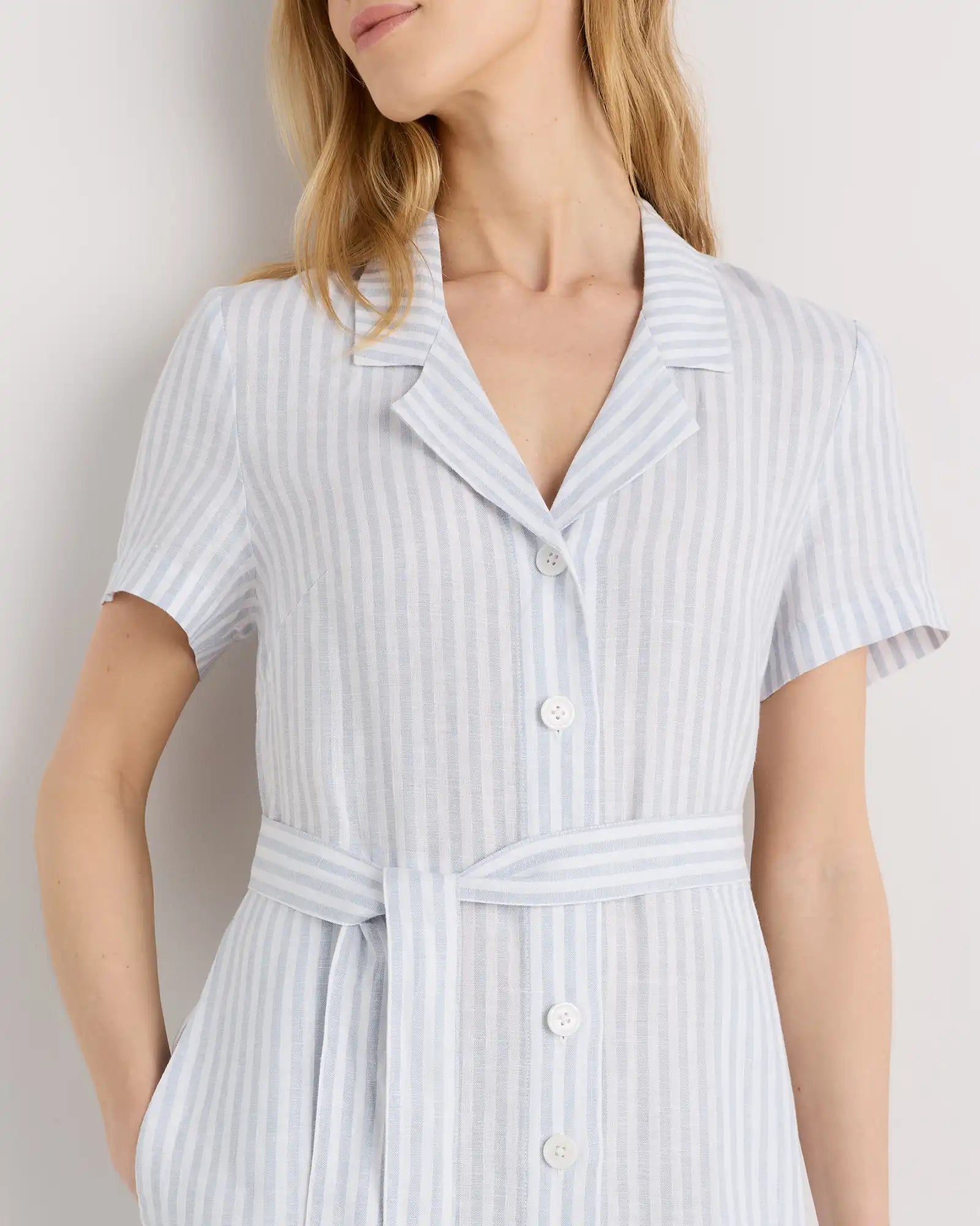 100% European Linen Button Front Dress