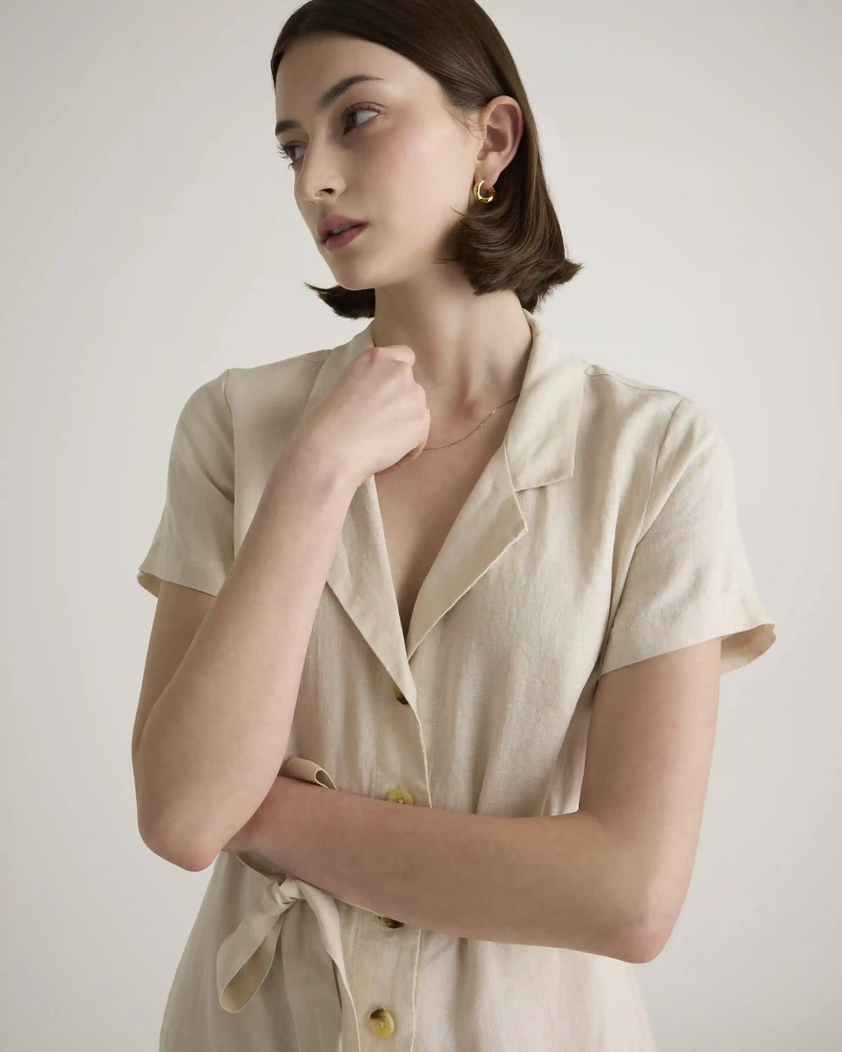 100% European Linen Button Front Dress