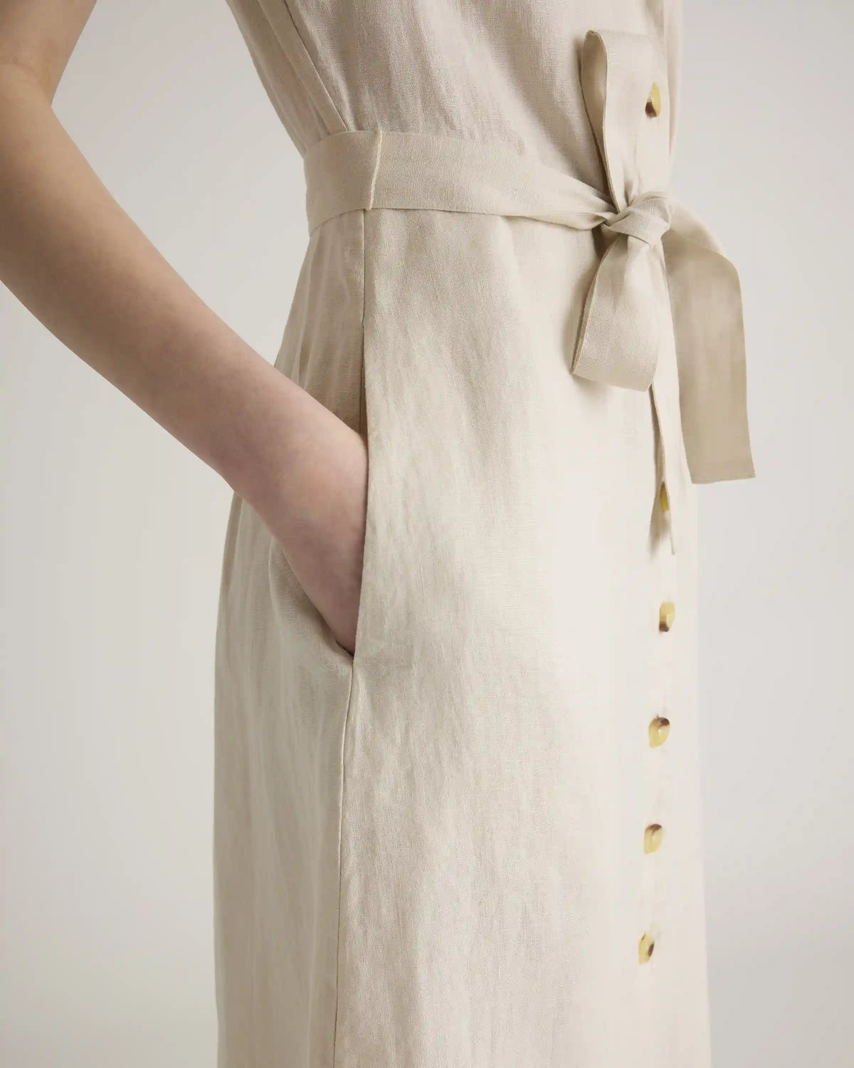 100% European Linen Button Front Dress