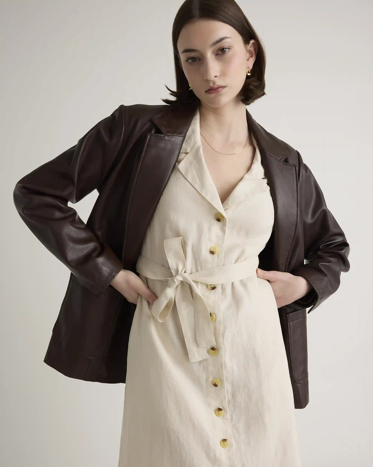 100% European Linen Button Front Dress