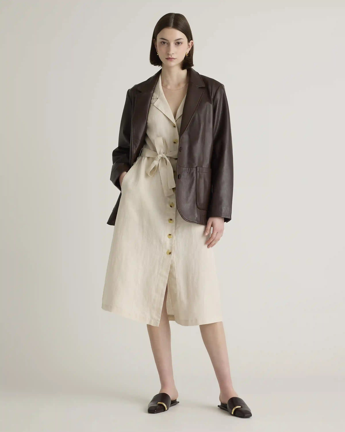 100% European Linen Button Front Dress
