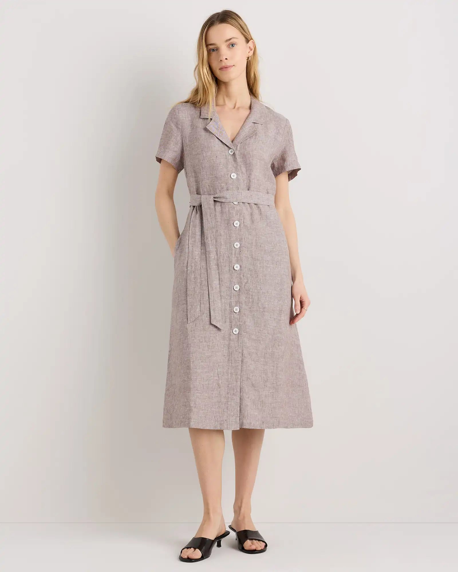 100% European Linen Button Front Dress