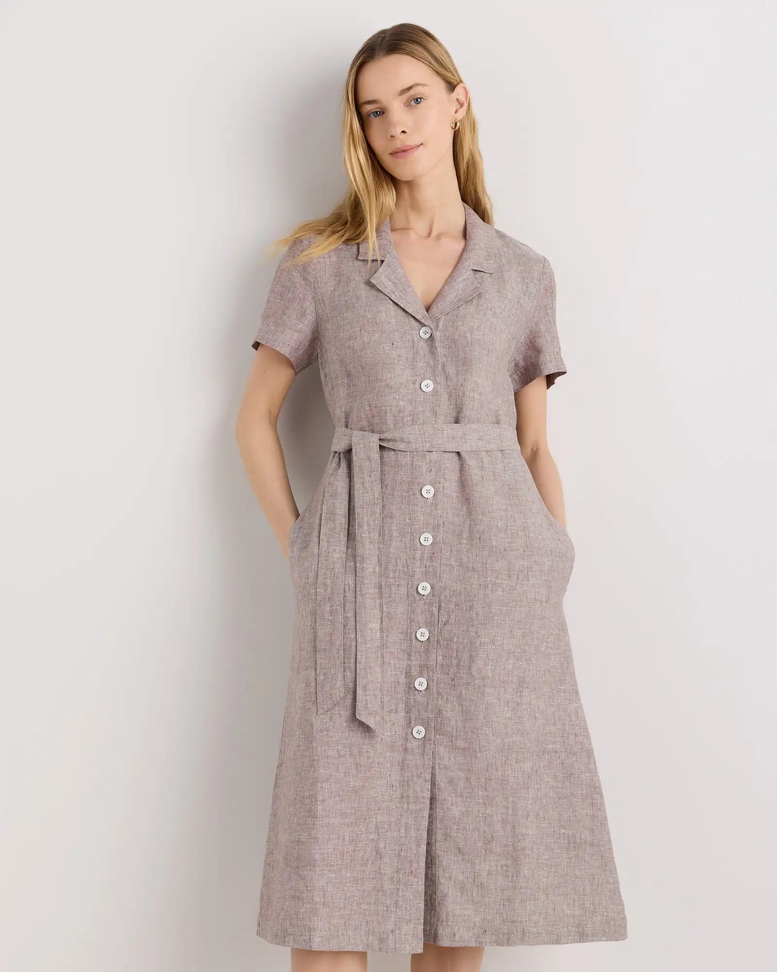 100% European Linen Button Front Dress