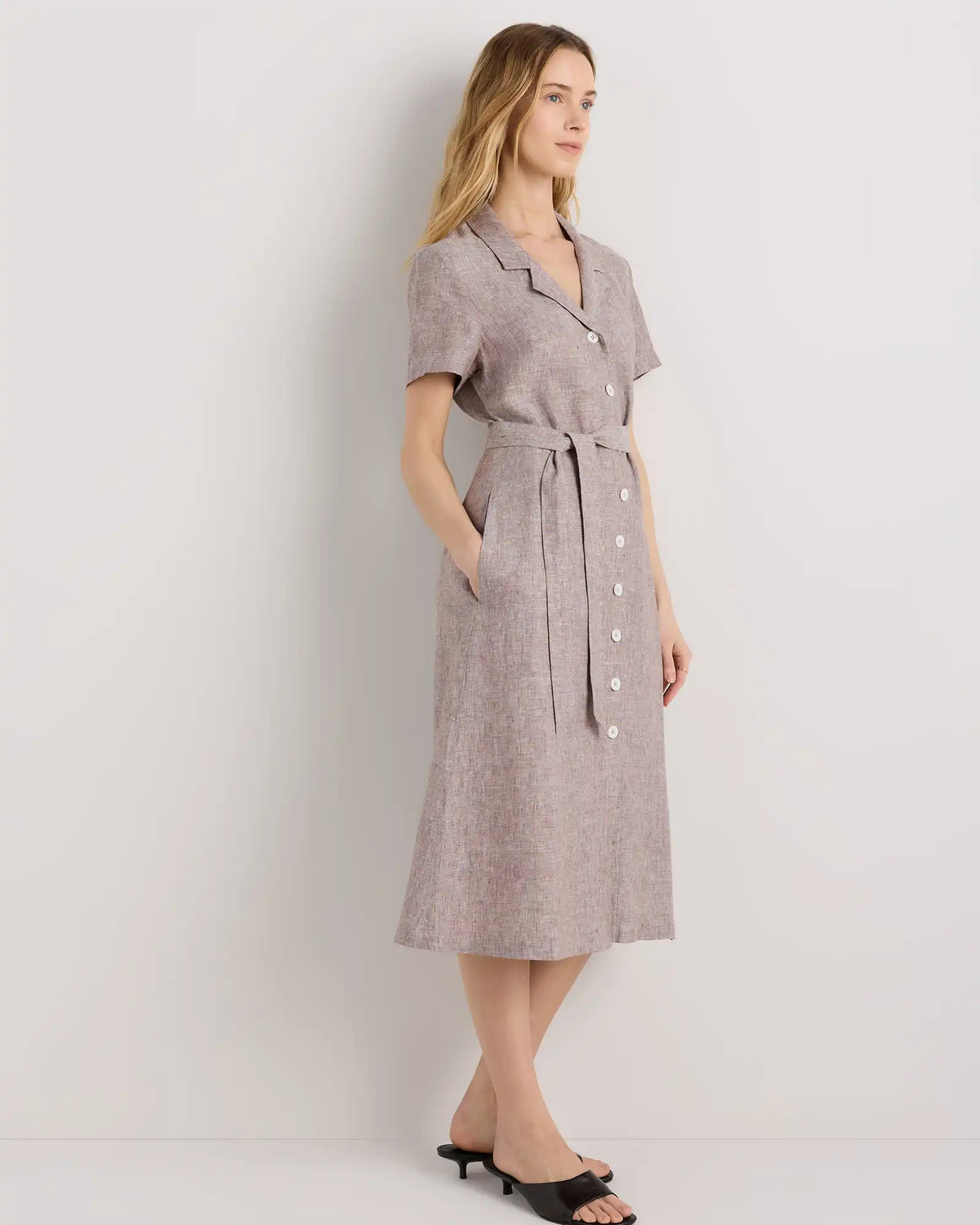 100% European Linen Button Front Dress
