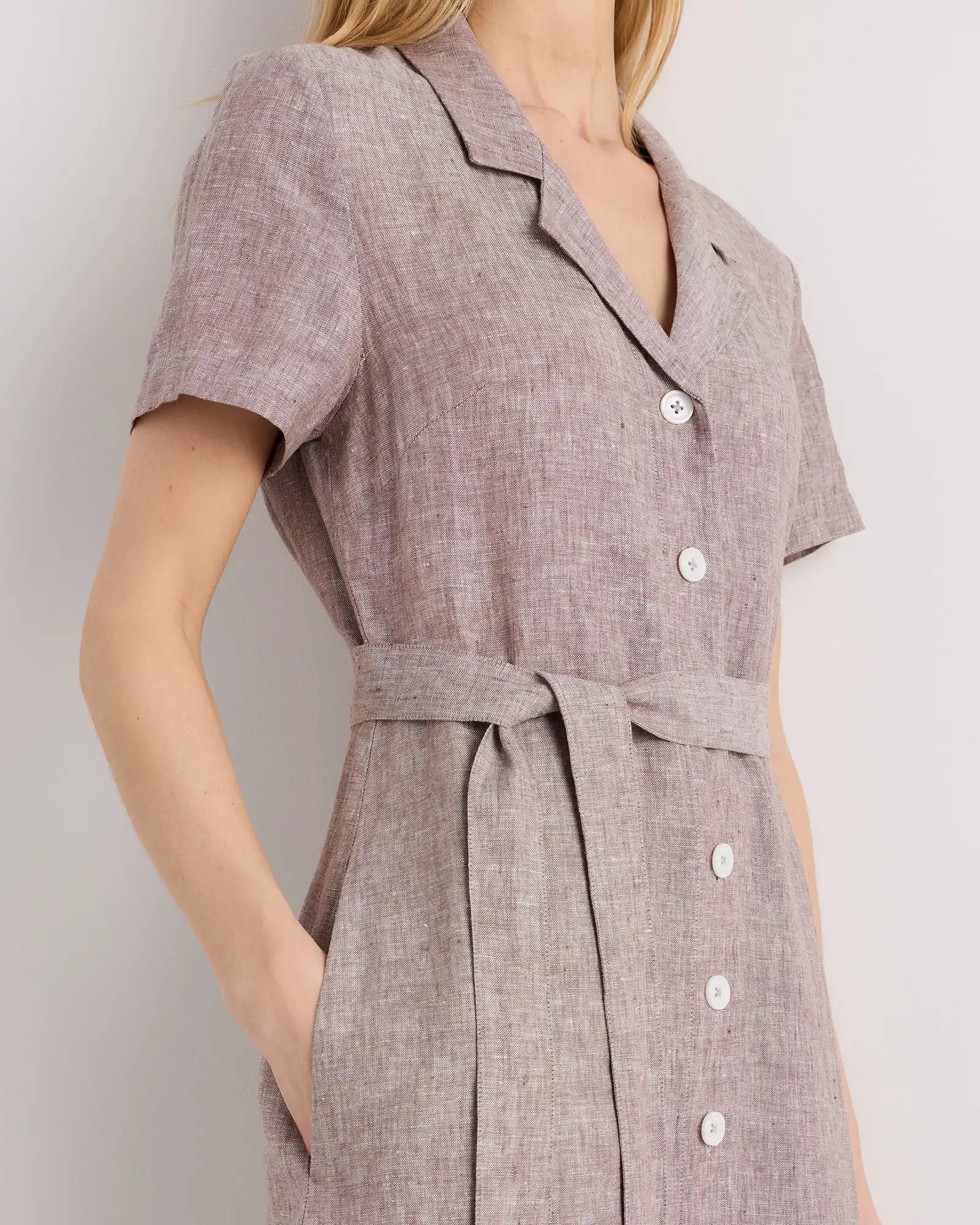 100% European Linen Button Front Dress