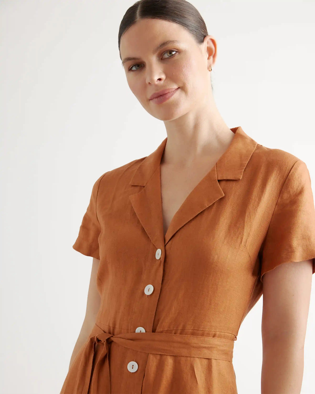 100% European Linen Button Front Dress