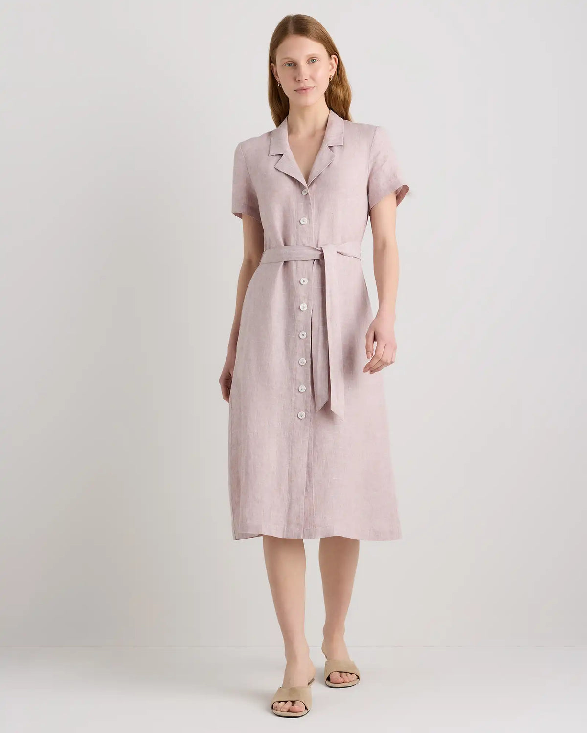 100% European Linen Button Front Dress