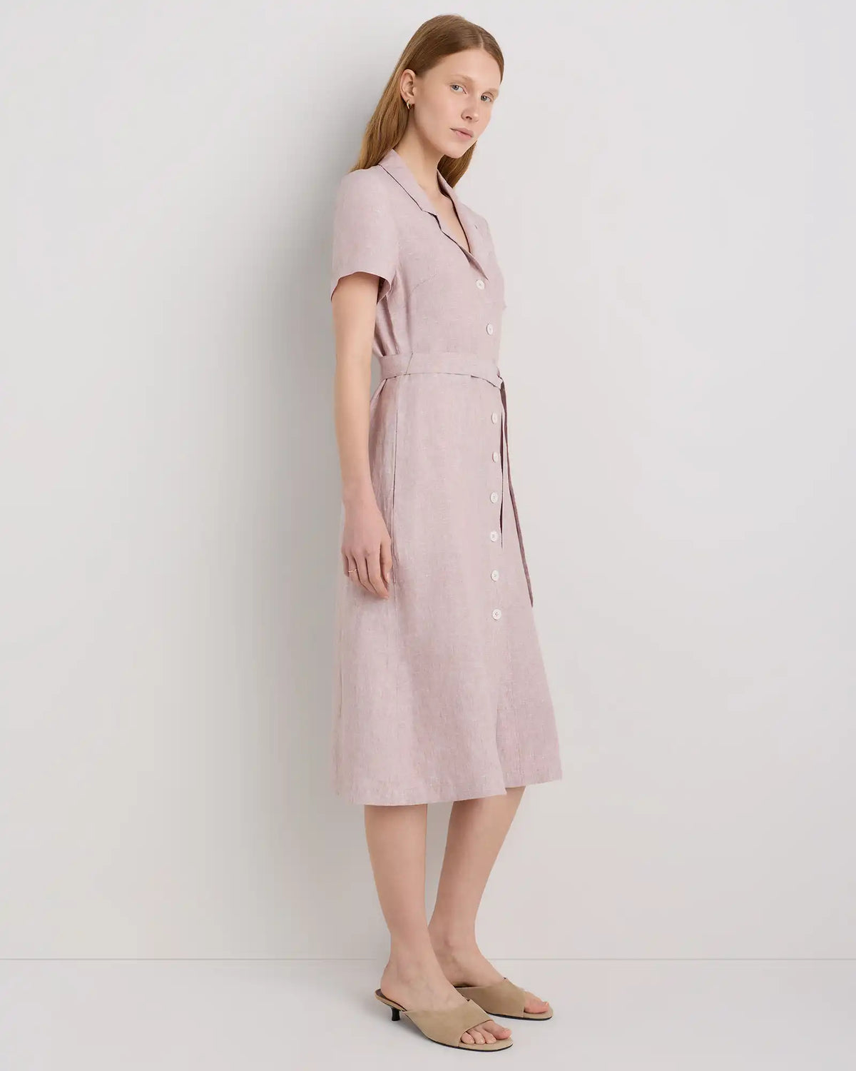 100% European Linen Button Front Dress