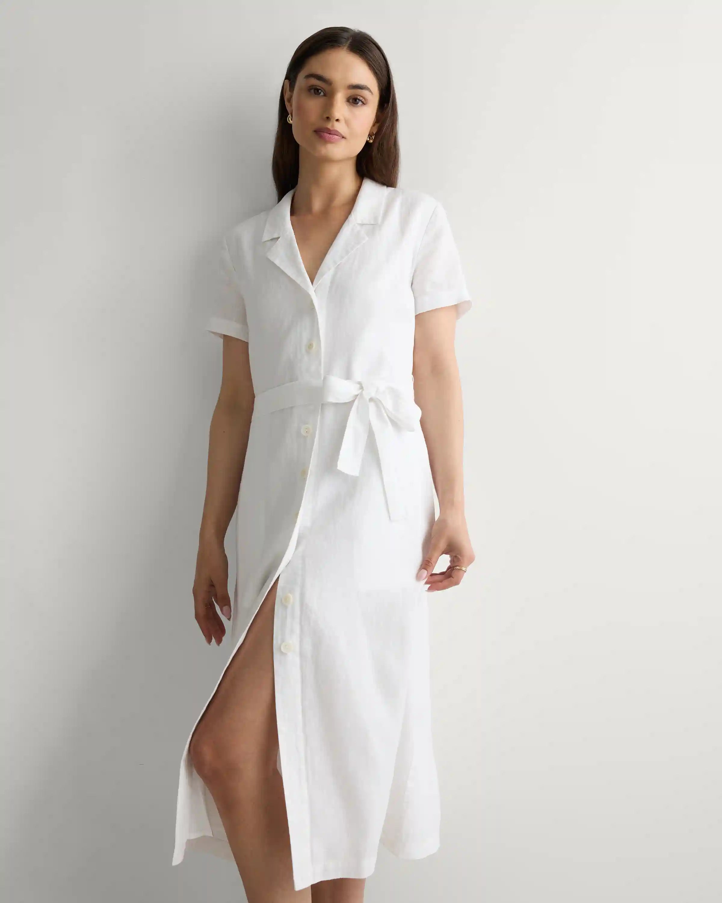 100% European Linen Button Front Dress