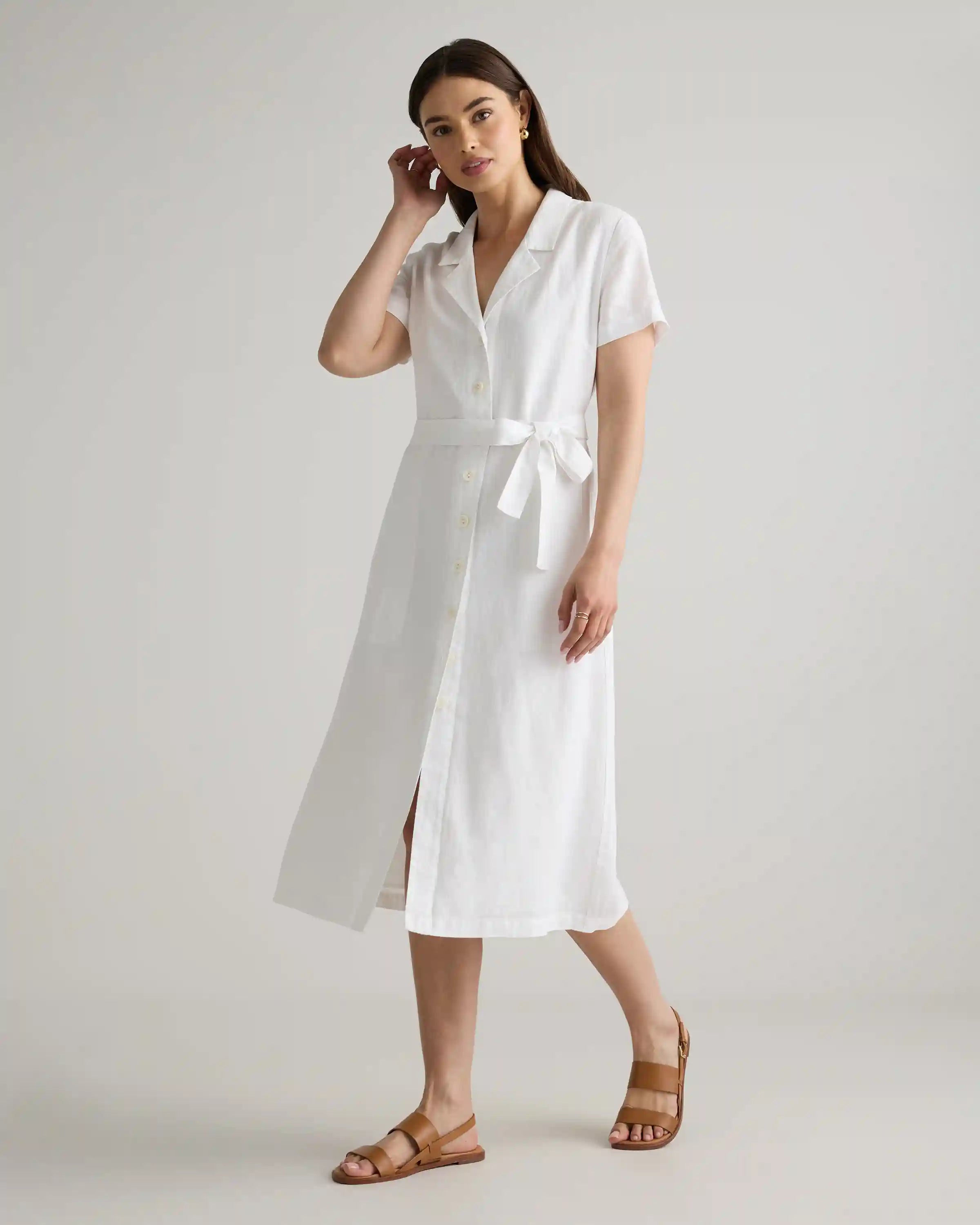 100% European Linen Button Front Dress