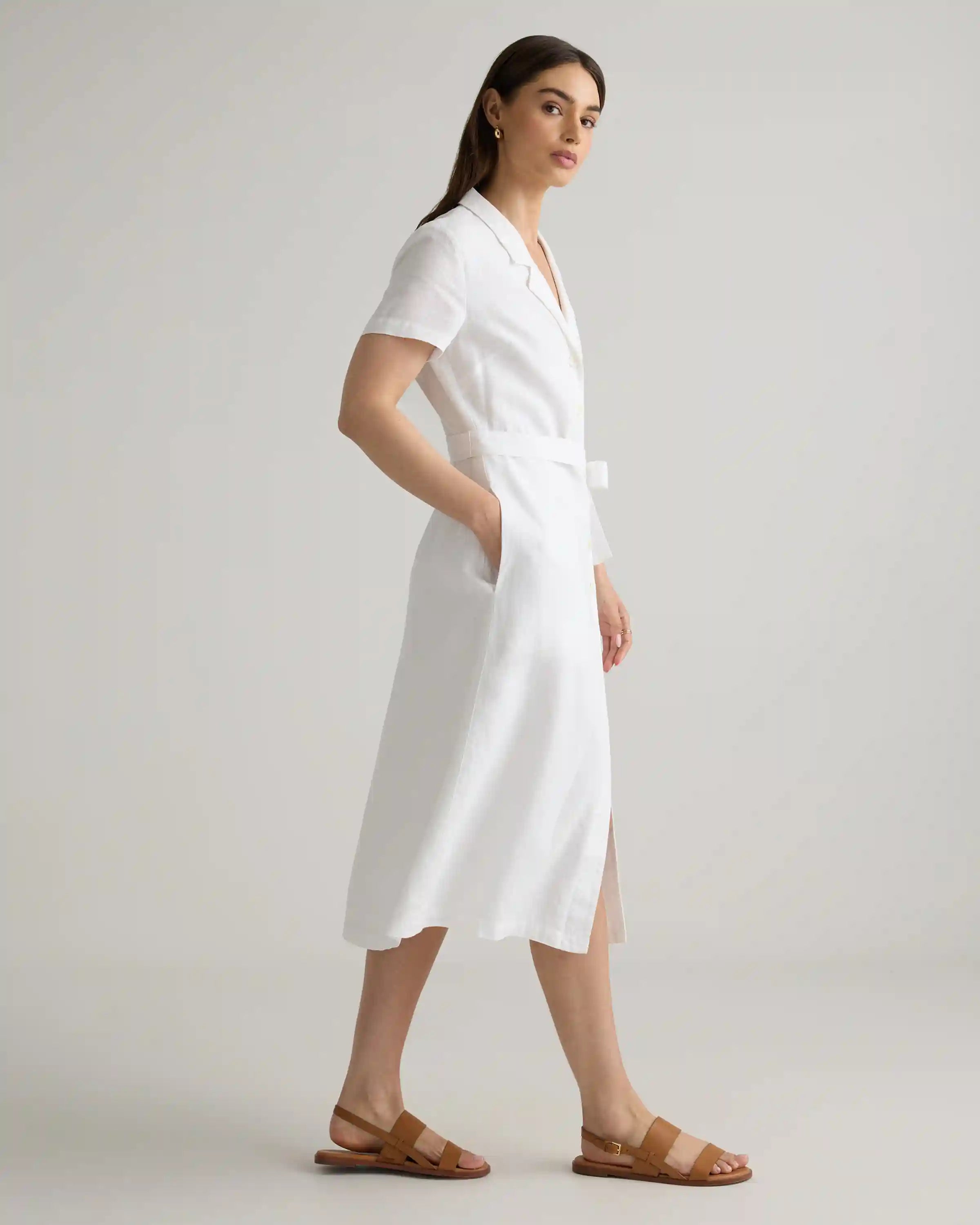 100% European Linen Button Front Dress