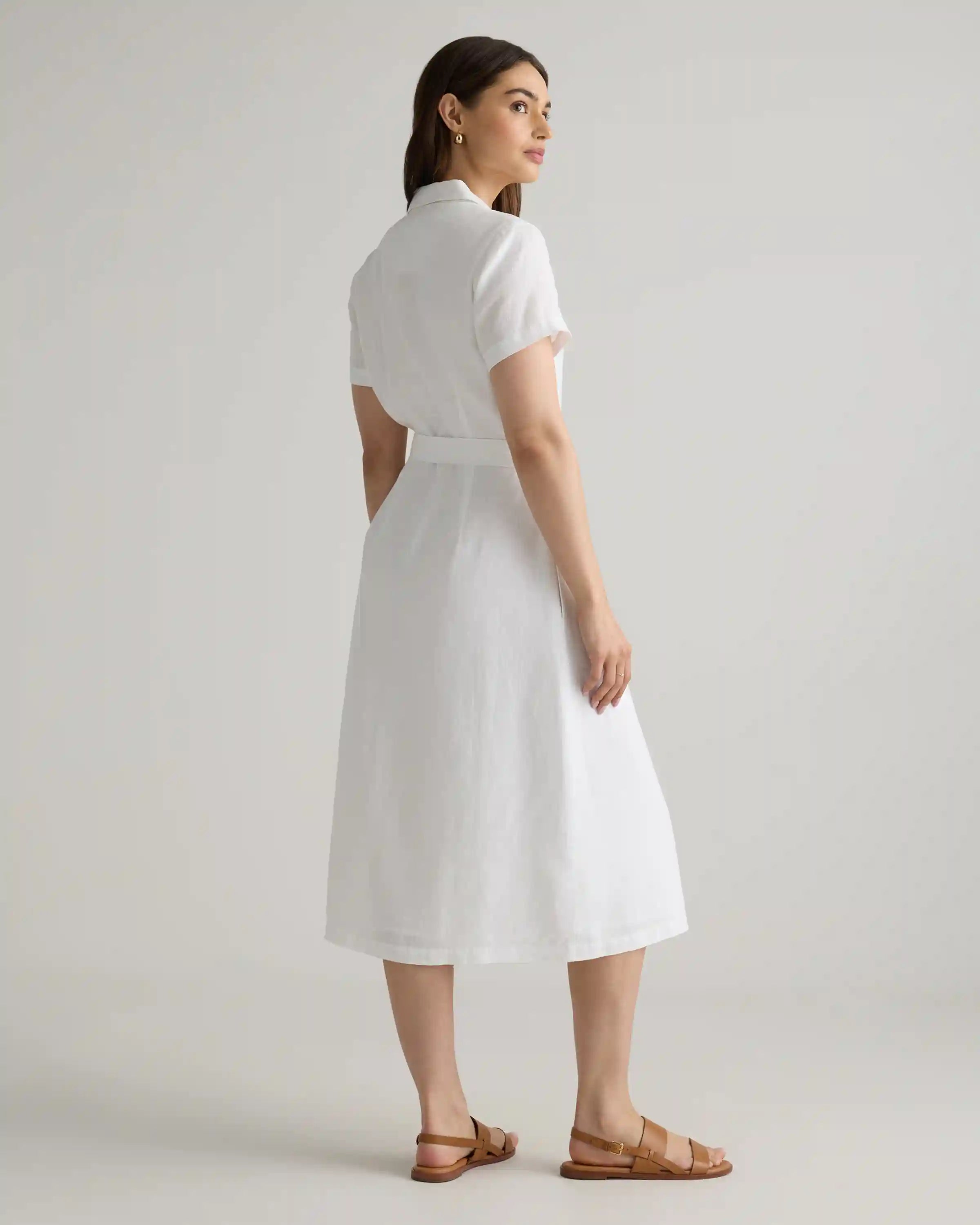100% European Linen Button Front Dress