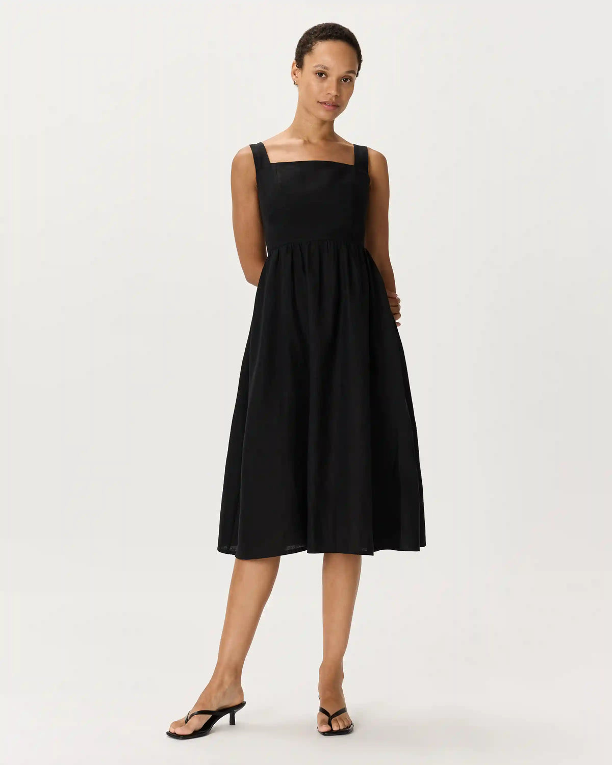 100% European Linen Fit & Flare Midi Dress
