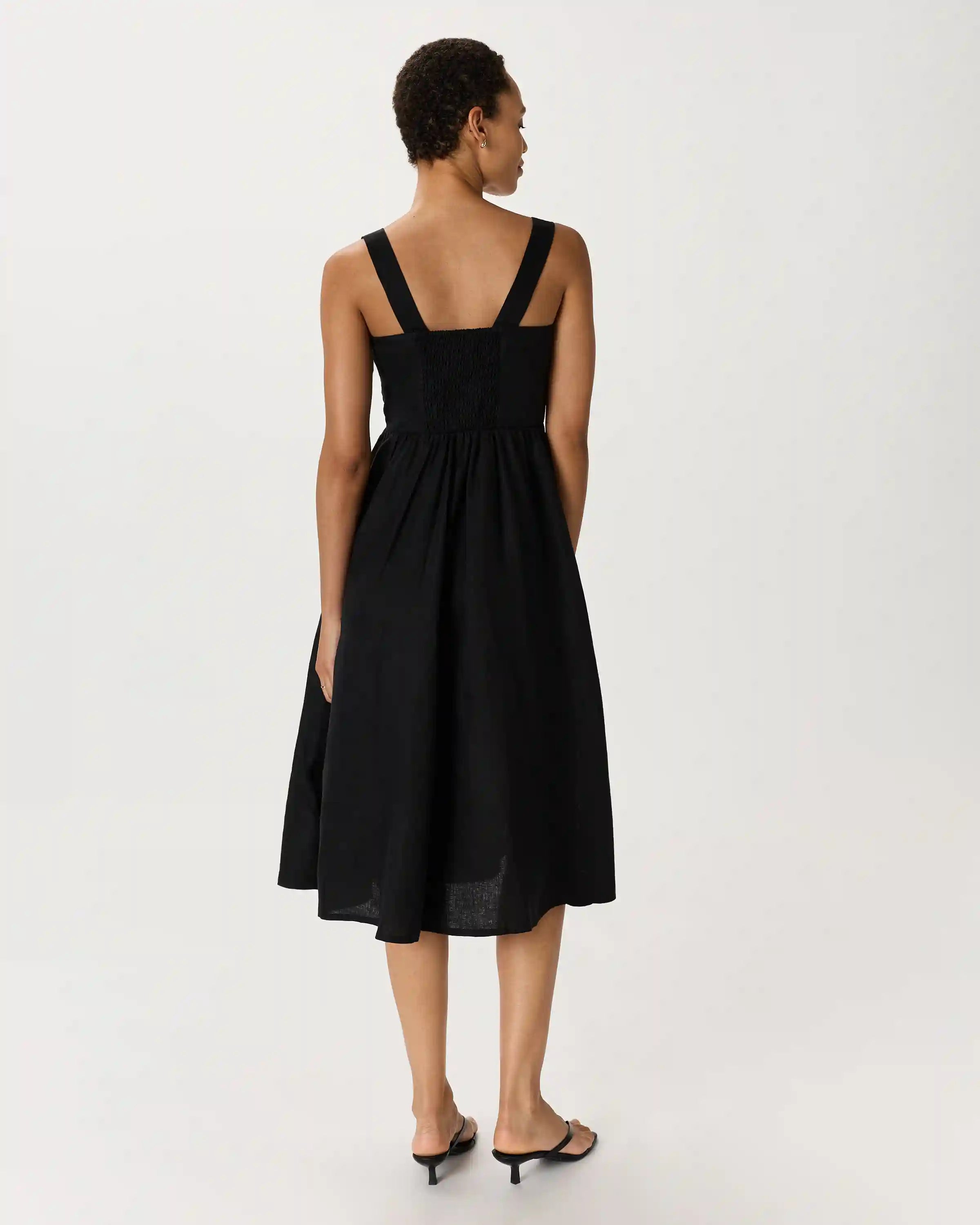 100% European Linen Fit & Flare Midi Dress