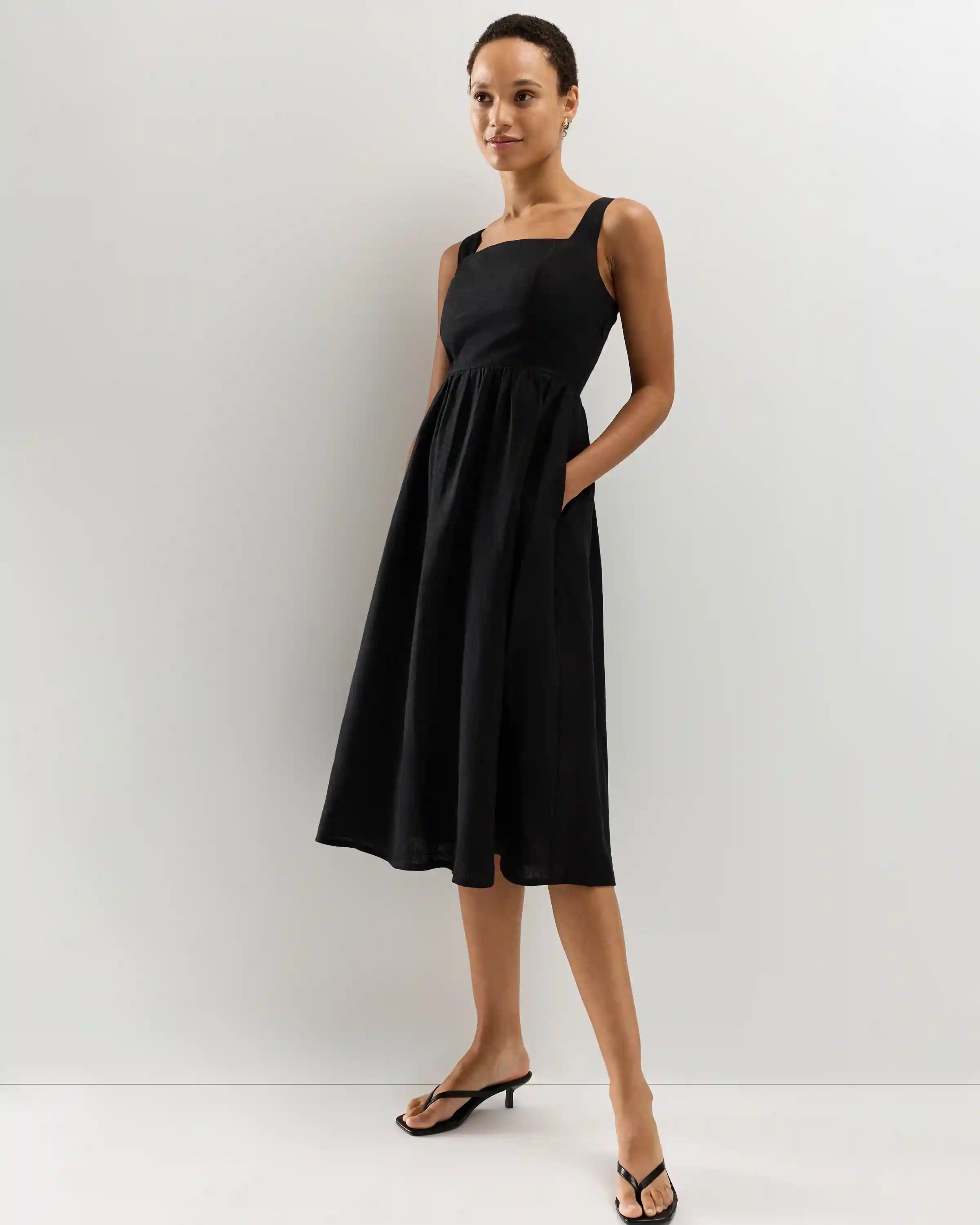 100% European Linen Fit & Flare Midi Dress