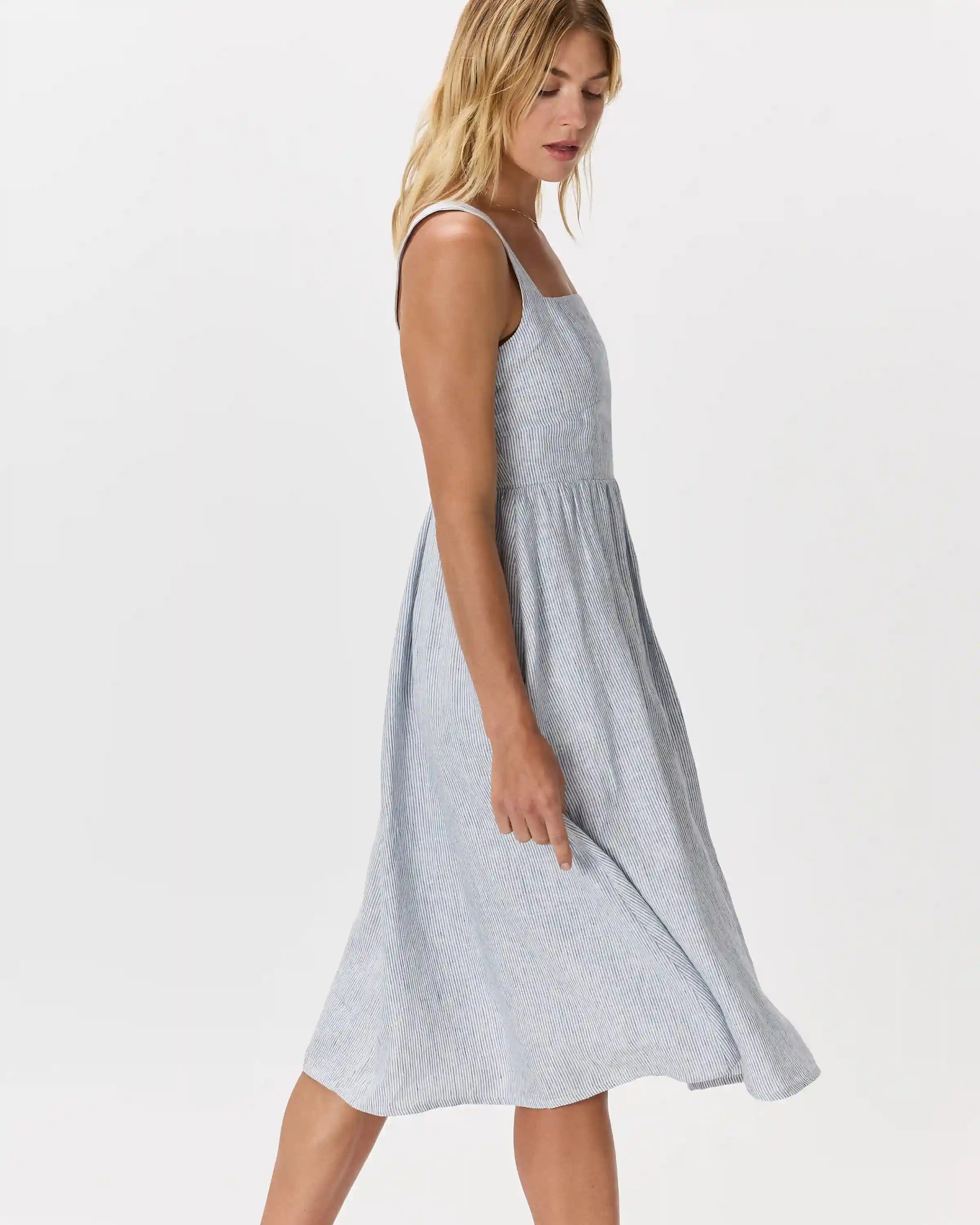 100% European Linen Fit & Flare Midi Dress
