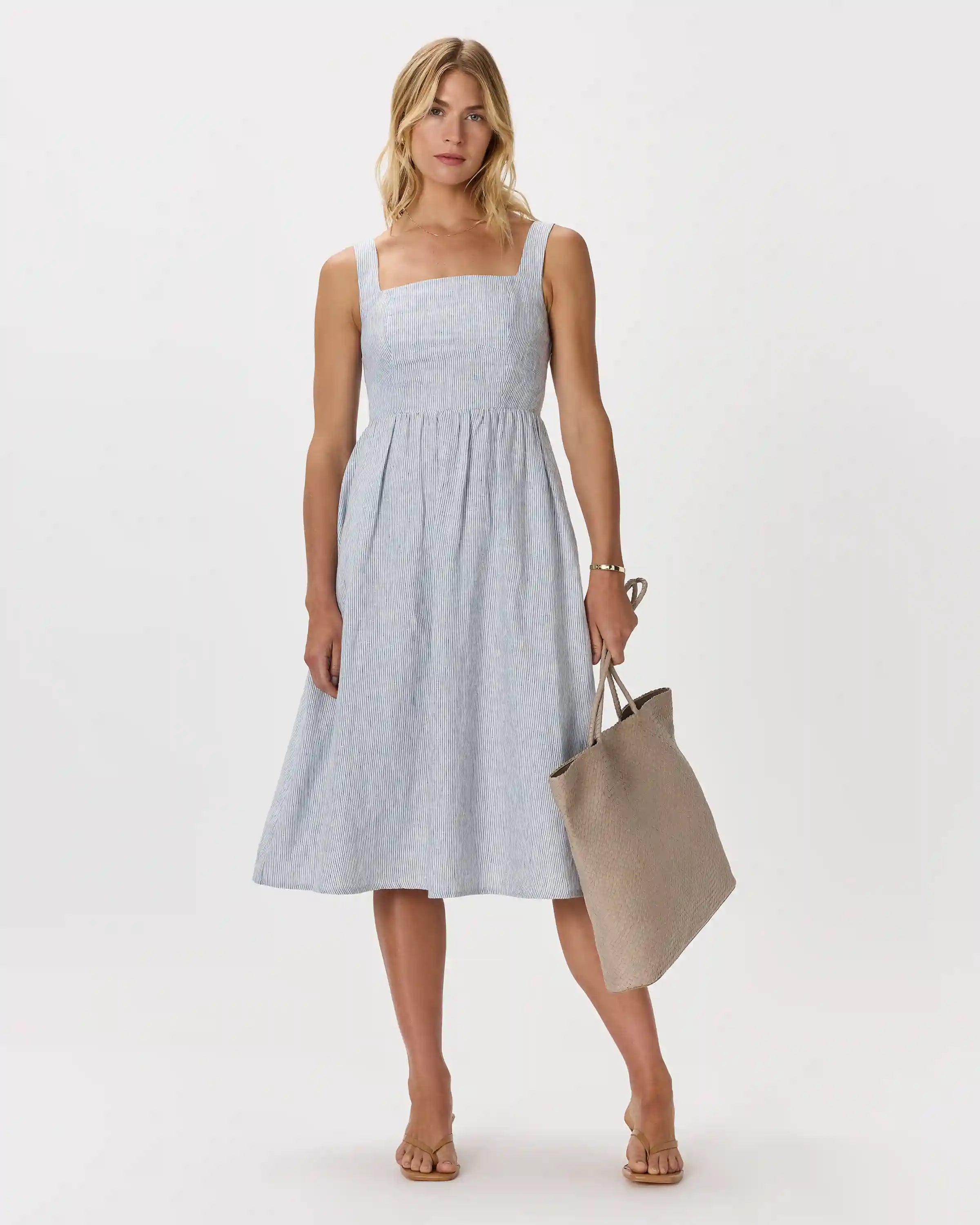 100% European Linen Fit & Flare Midi Dress