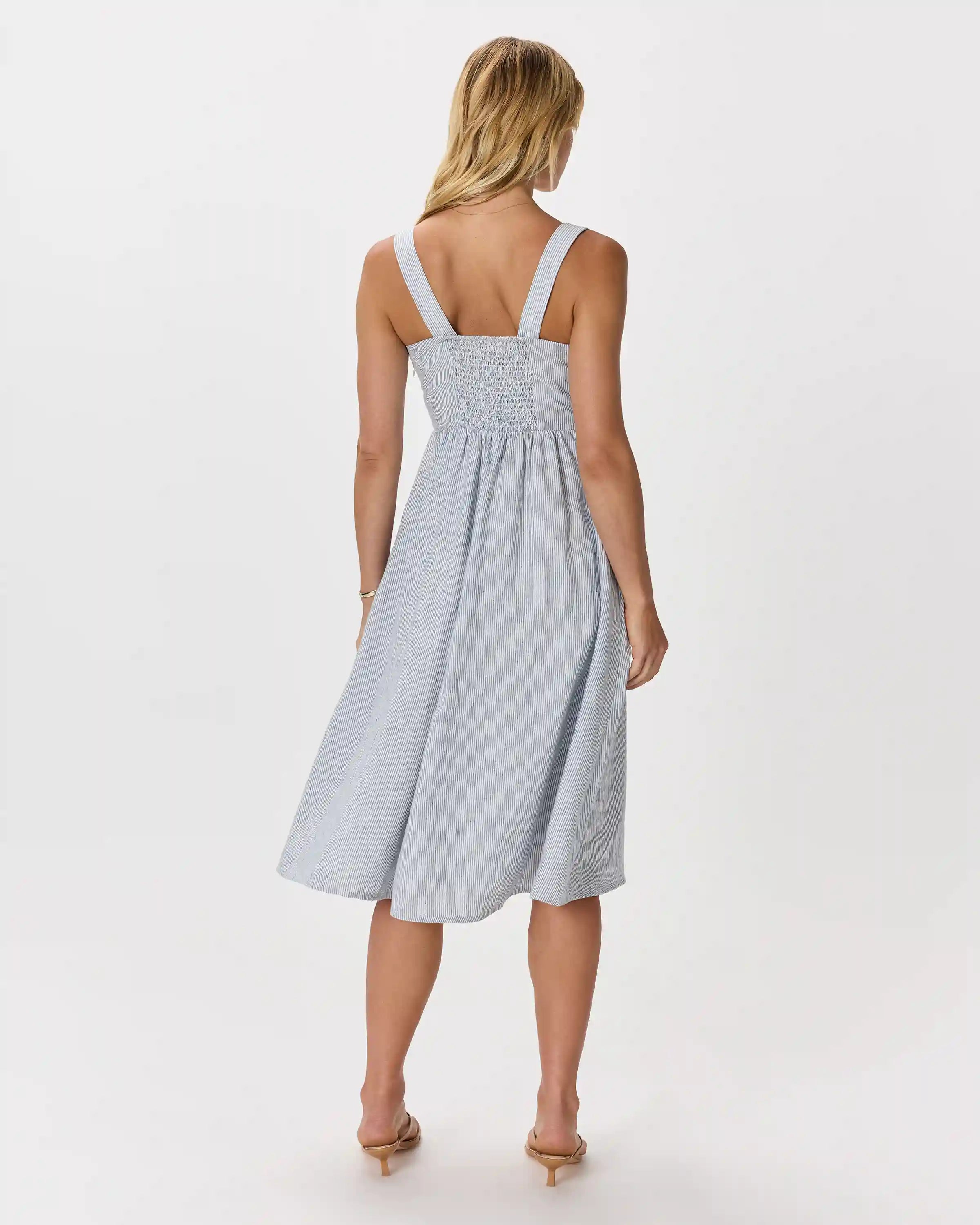 100% European Linen Fit & Flare Midi Dress