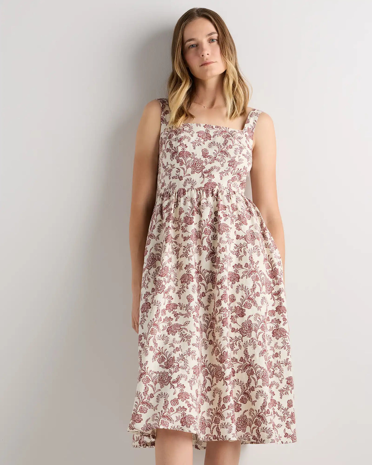100% European Linen Fit & Flare Midi Dress