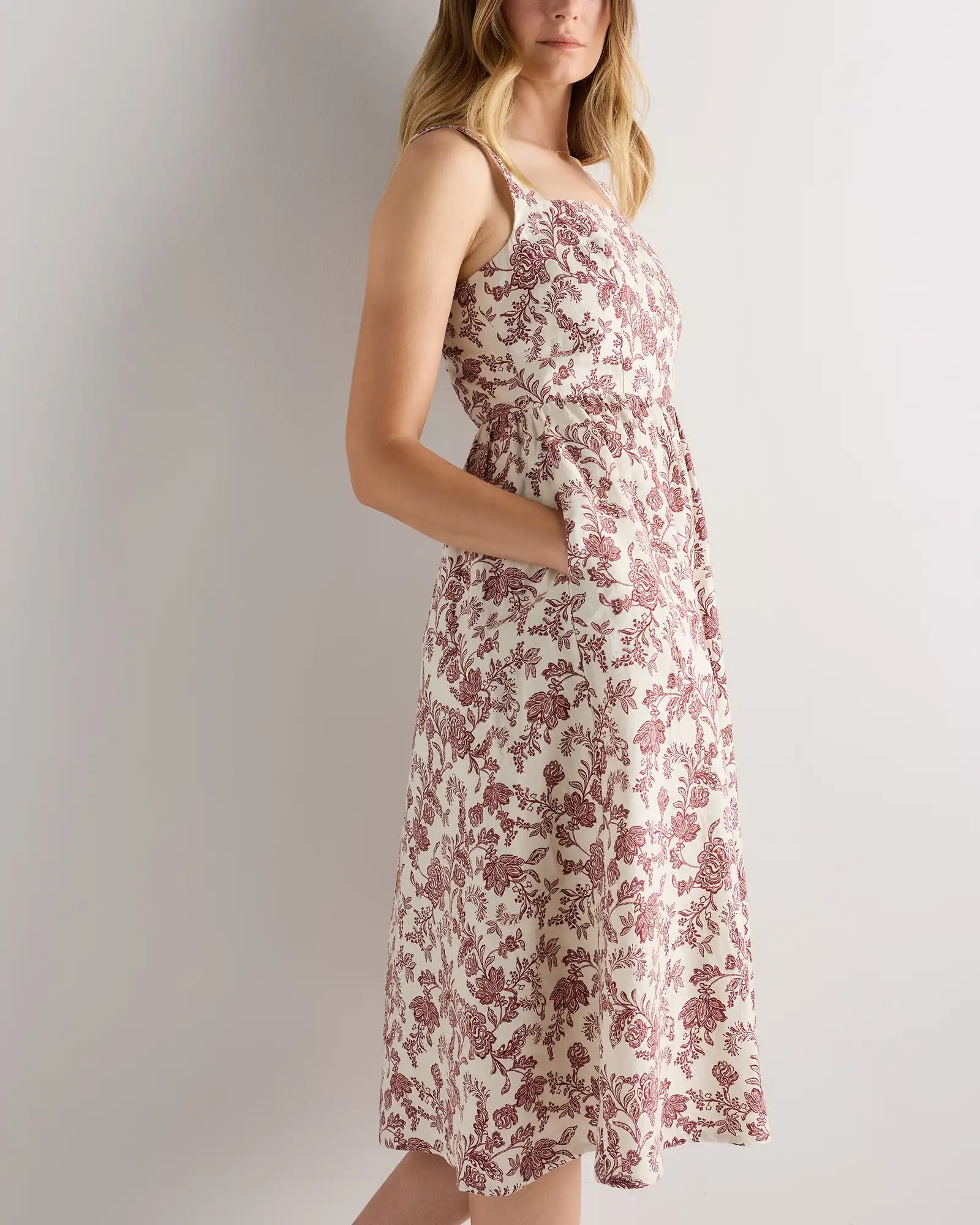 100% European Linen Fit & Flare Midi Dress