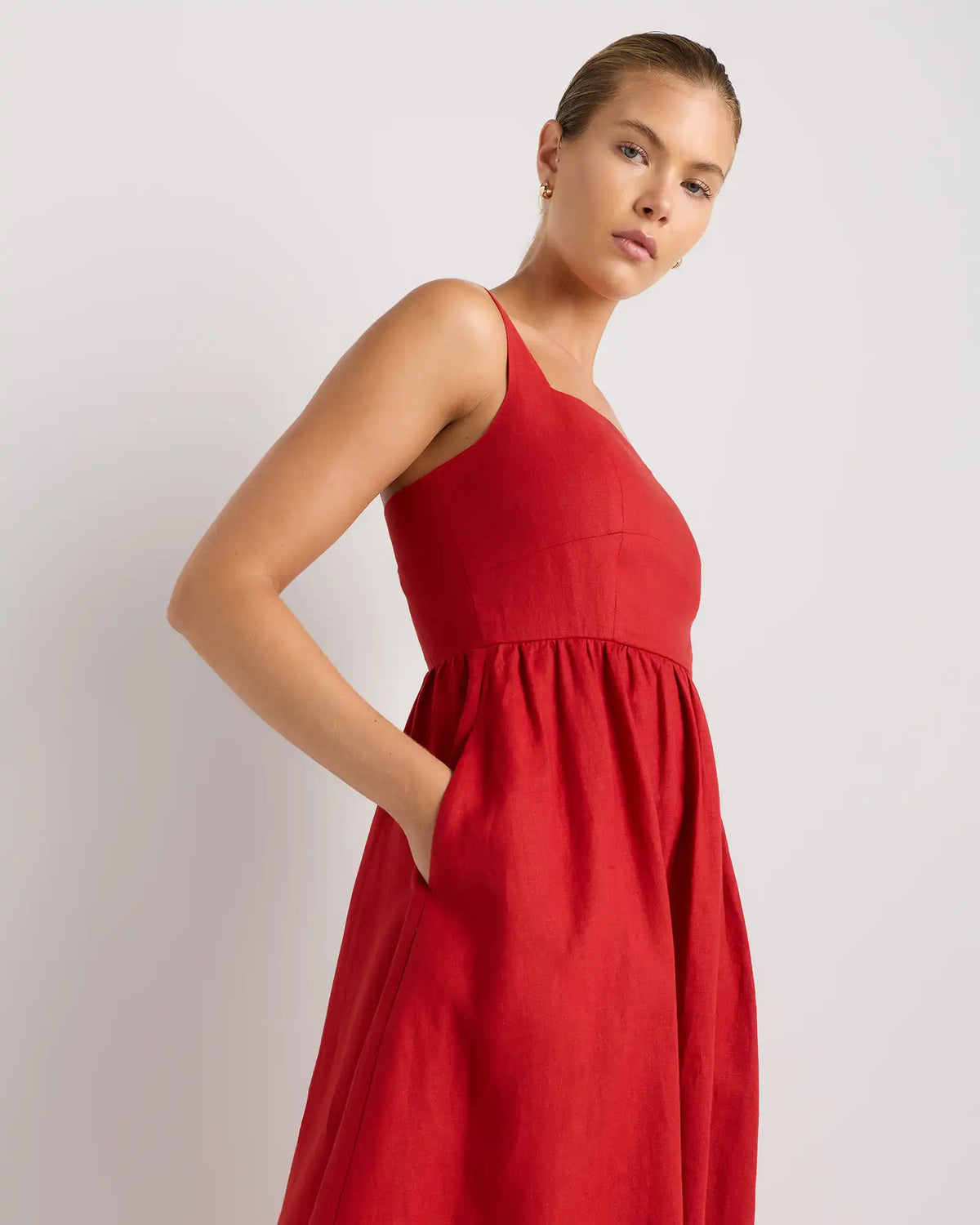 100% European Linen Fit & Flare Midi Dress