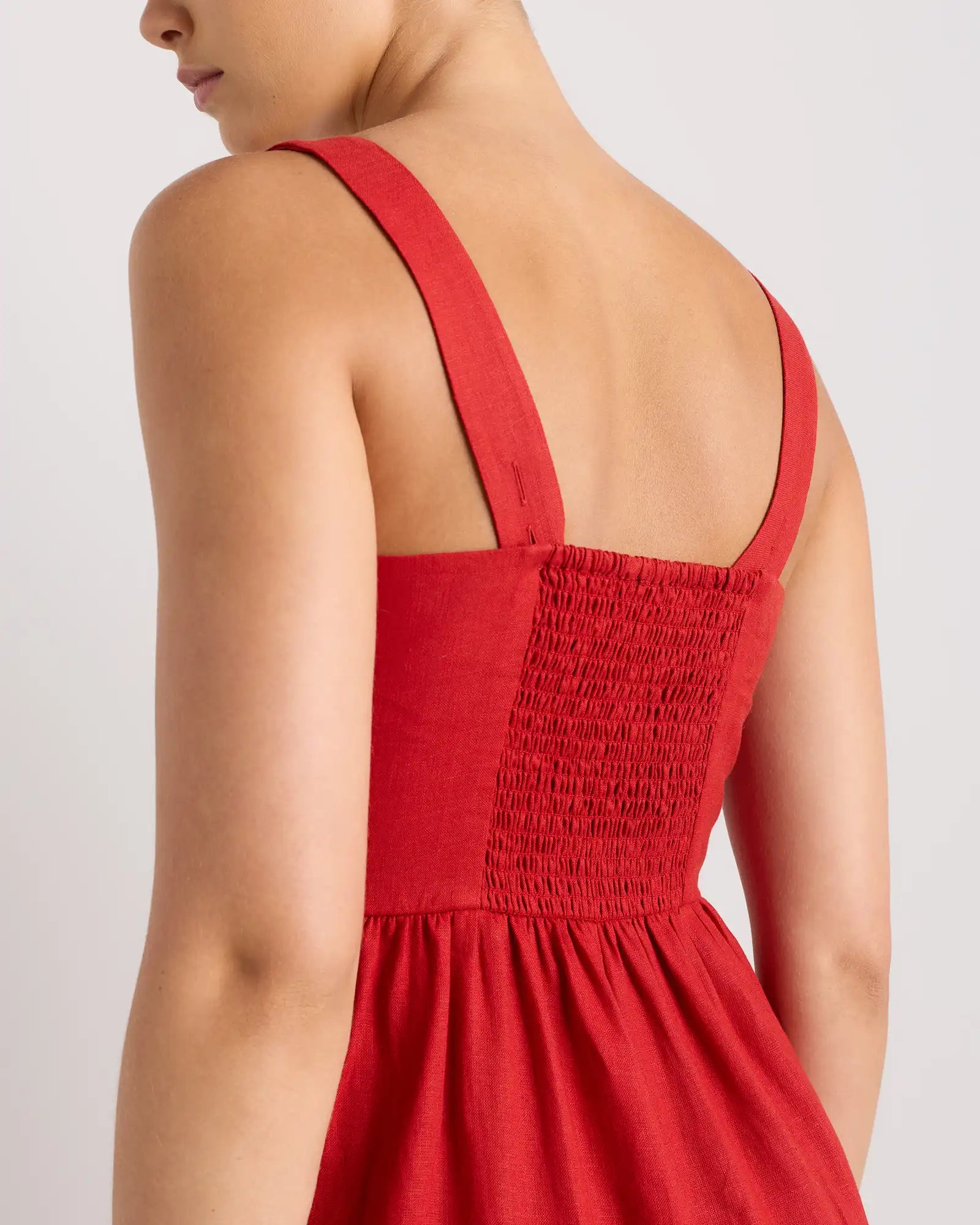 100% European Linen Fit & Flare Midi Dress