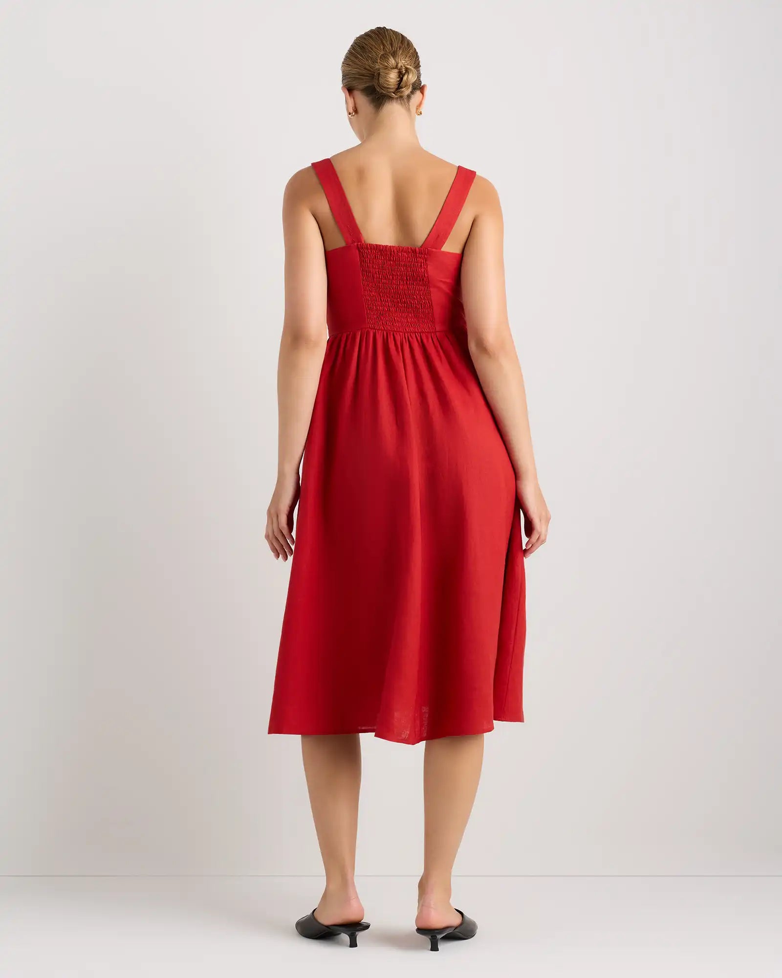 100% European Linen Fit & Flare Midi Dress
