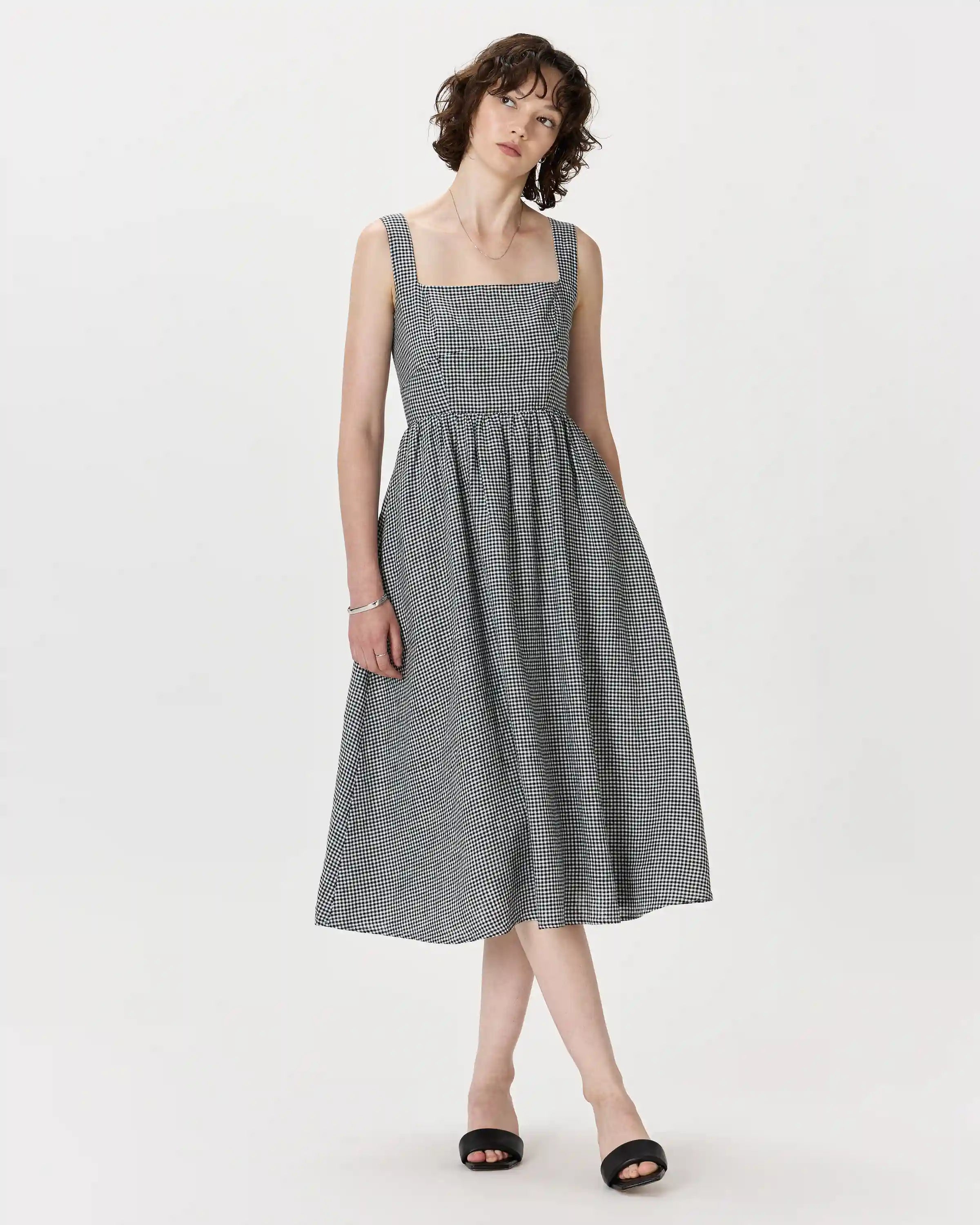 100% European Linen Fit & Flare Midi Dress