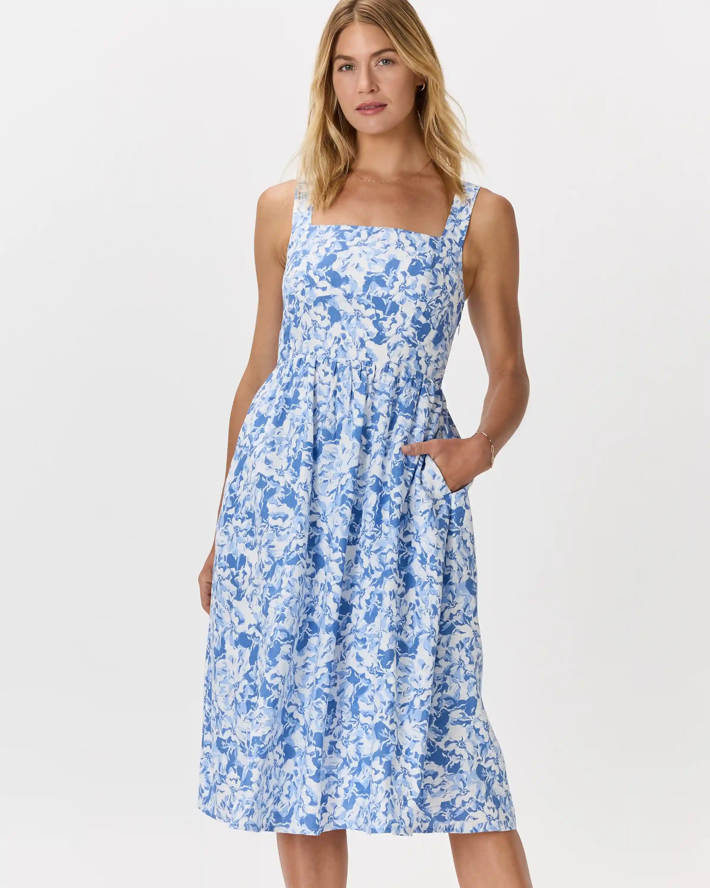 100% European Linen Fit & Flare Midi Dress