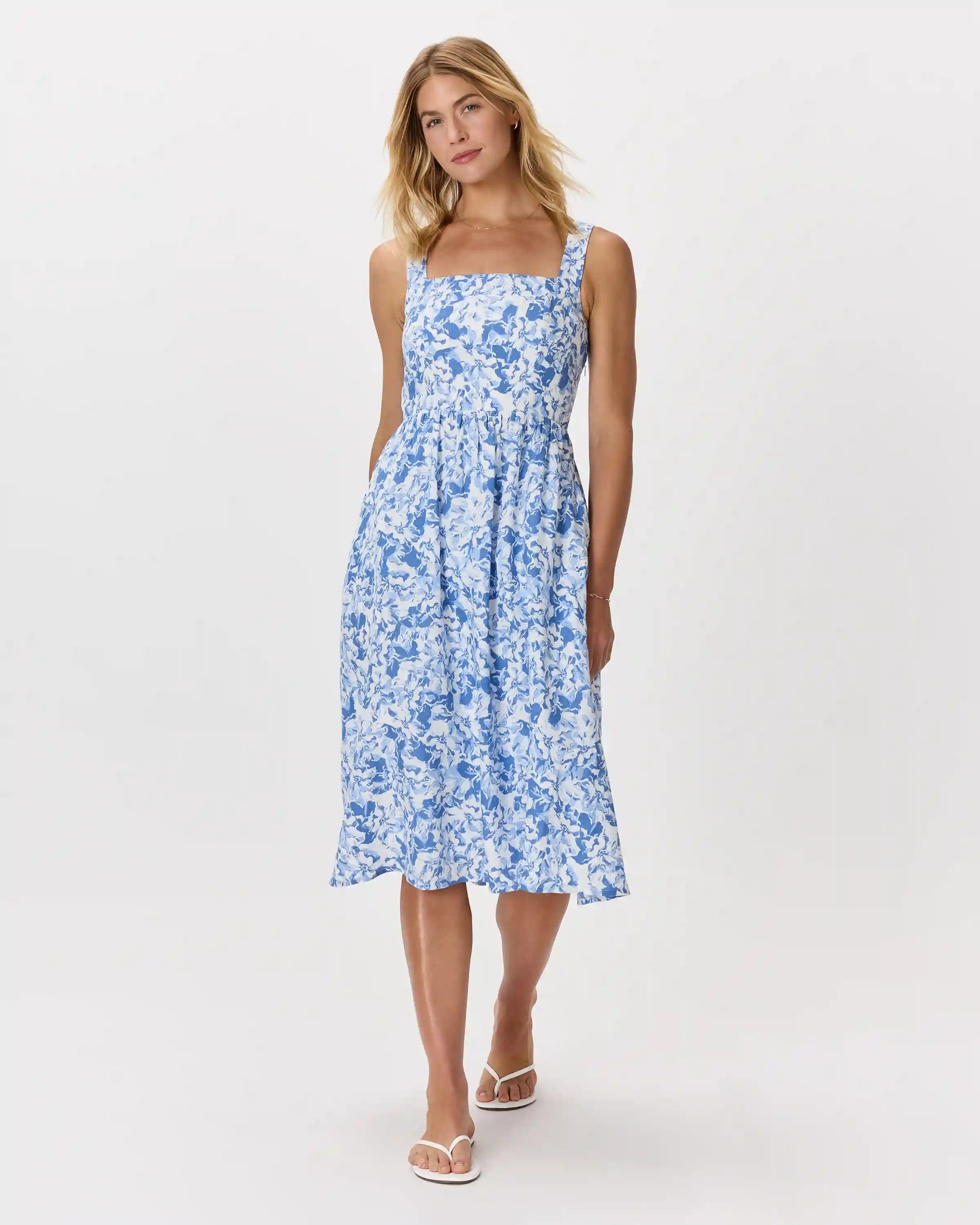 100% European Linen Fit & Flare Midi Dress