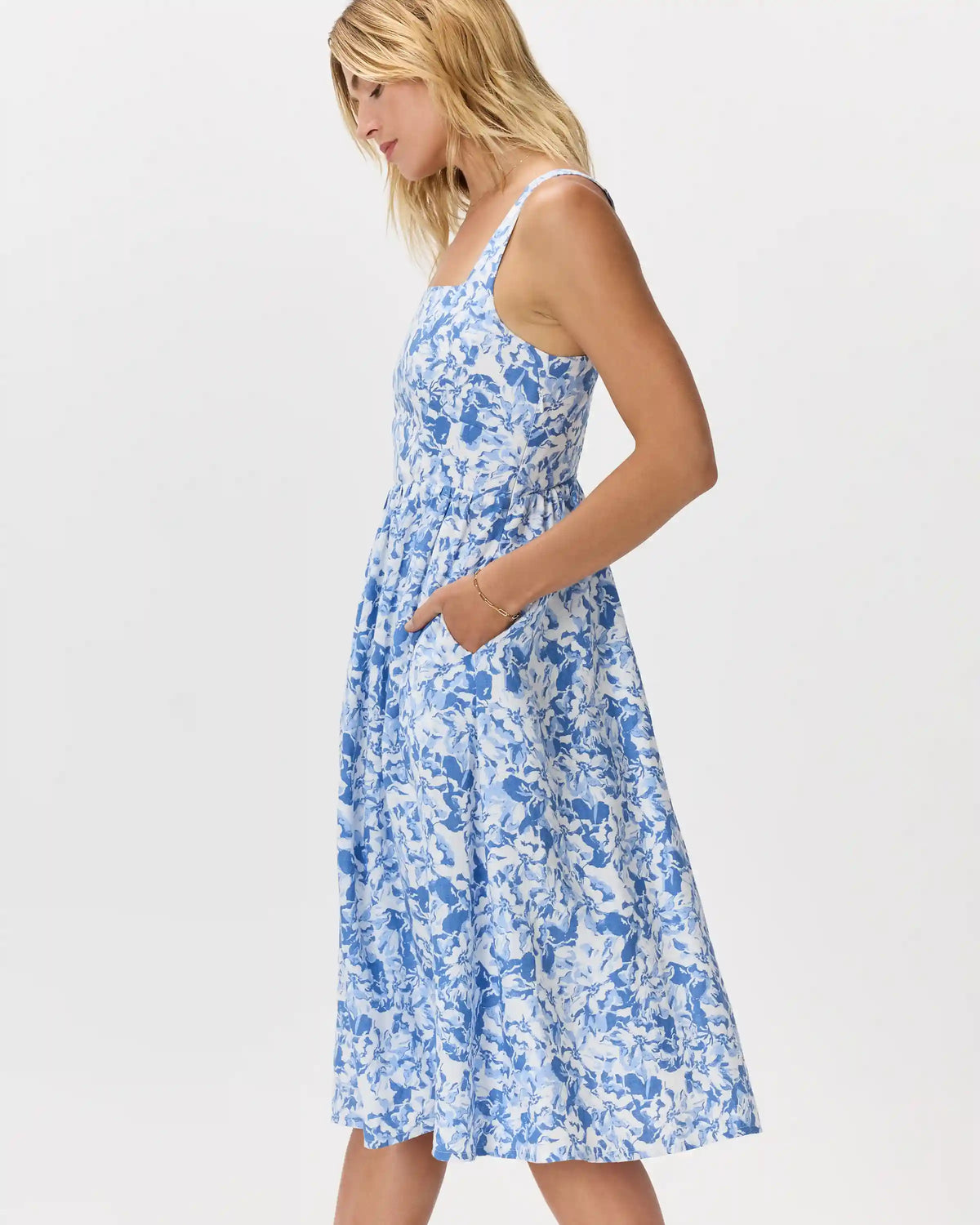 100% European Linen Fit & Flare Midi Dress