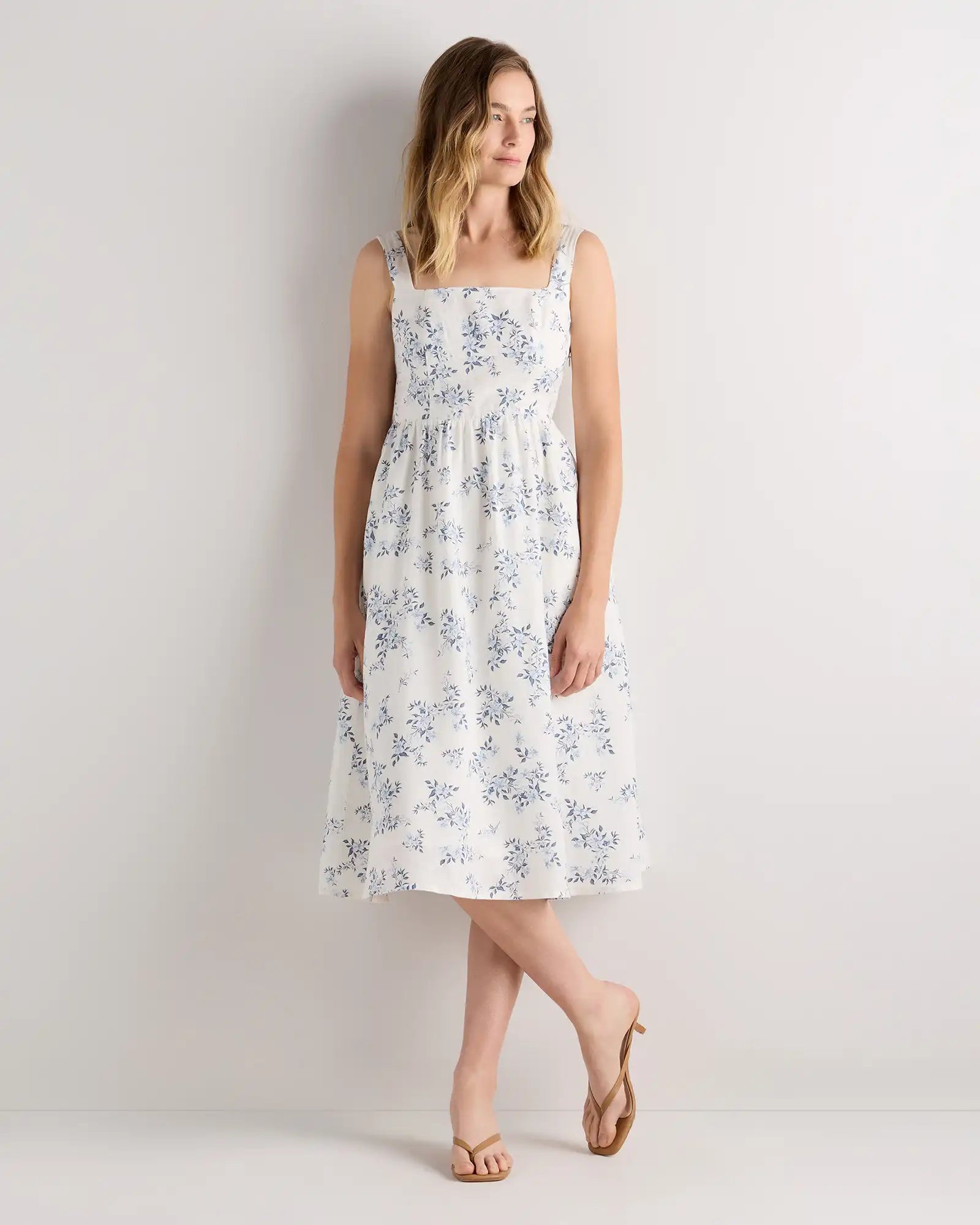100% European Linen Fit & Flare Midi Dress