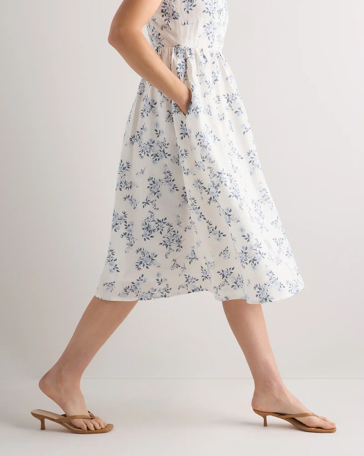 100% European Linen Fit & Flare Midi Dress