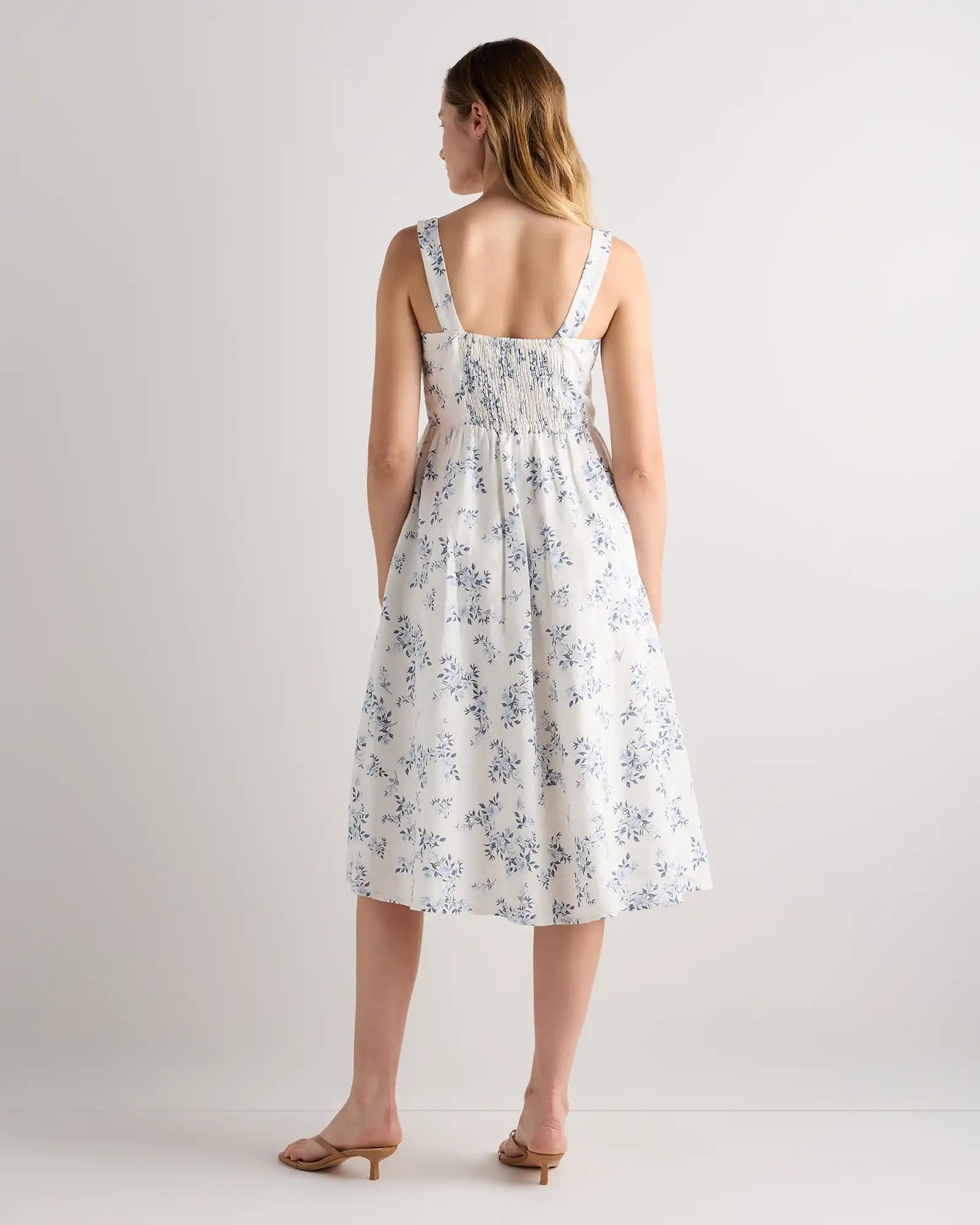 100% European Linen Fit & Flare Midi Dress