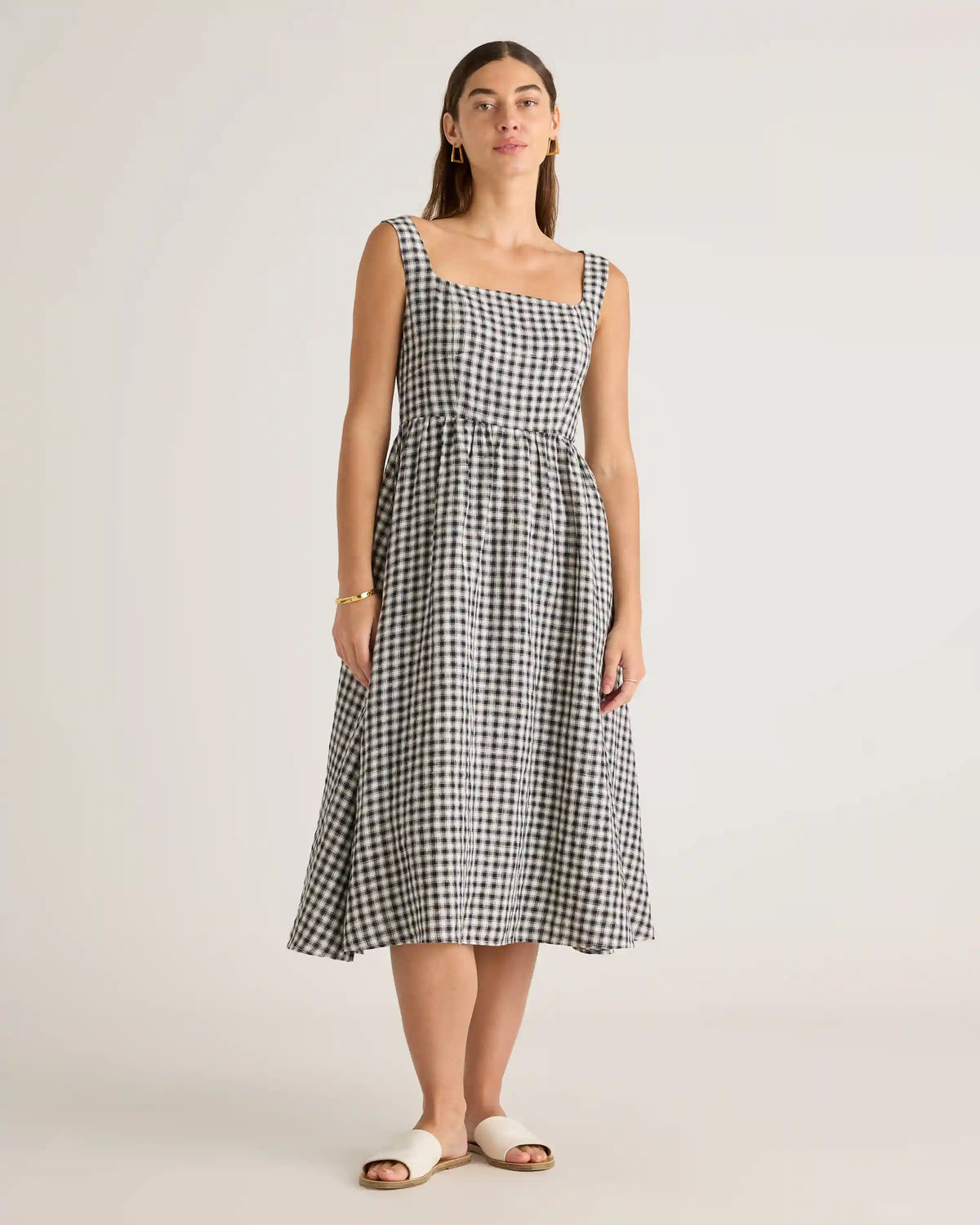 100% European Linen Fit & Flare Midi Dress