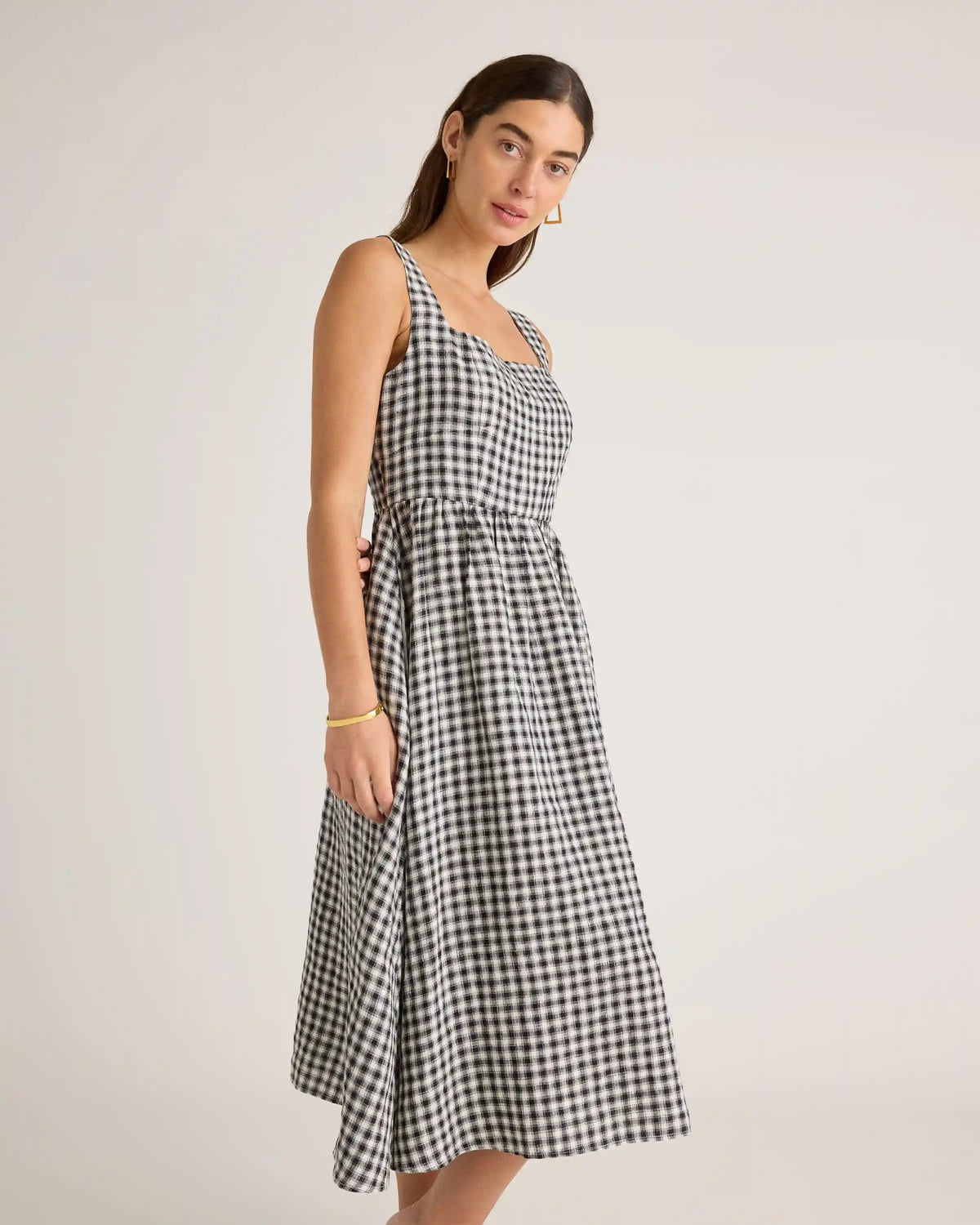 100% European Linen Fit & Flare Midi Dress