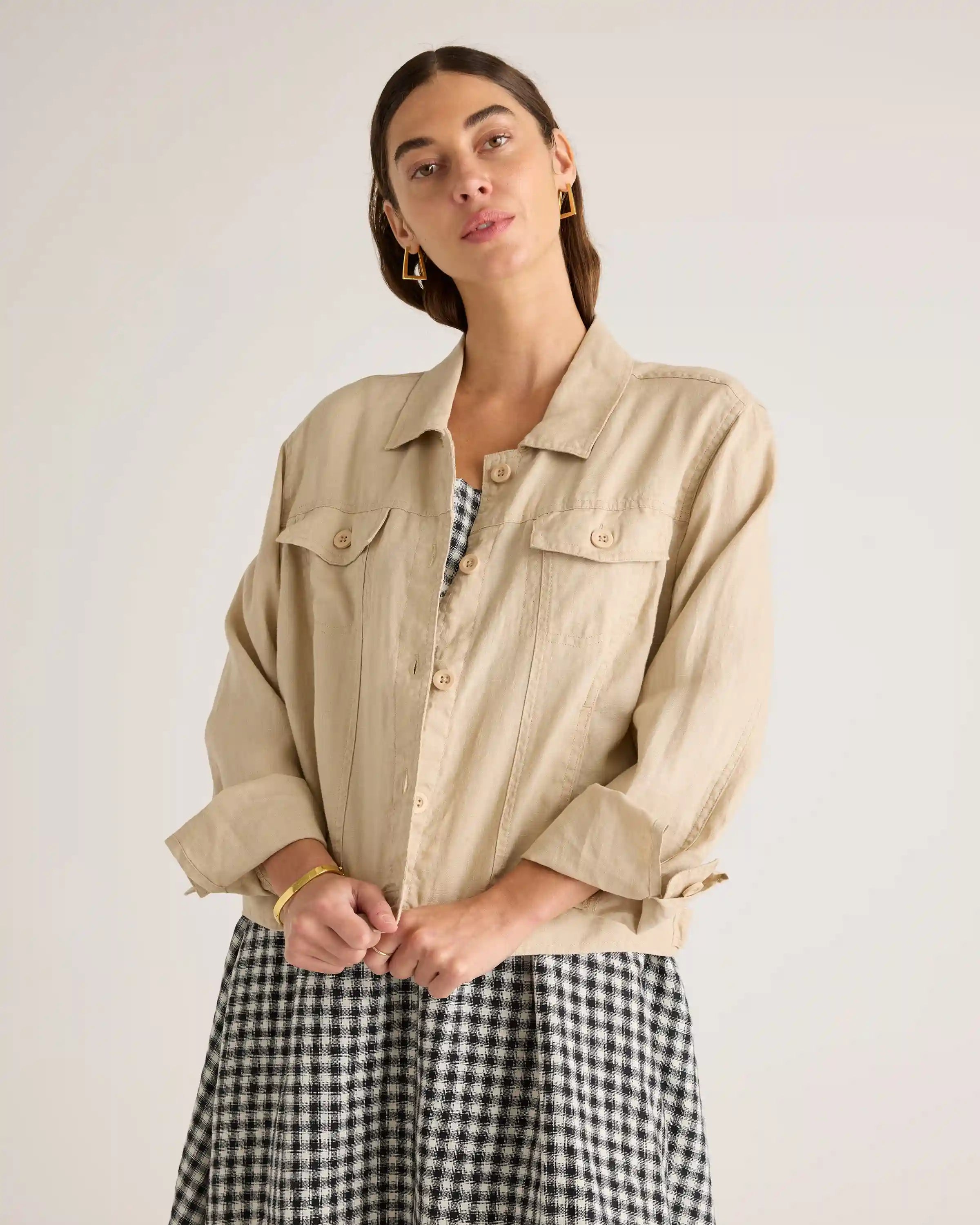 100% European Linen Fit & Flare Midi Dress