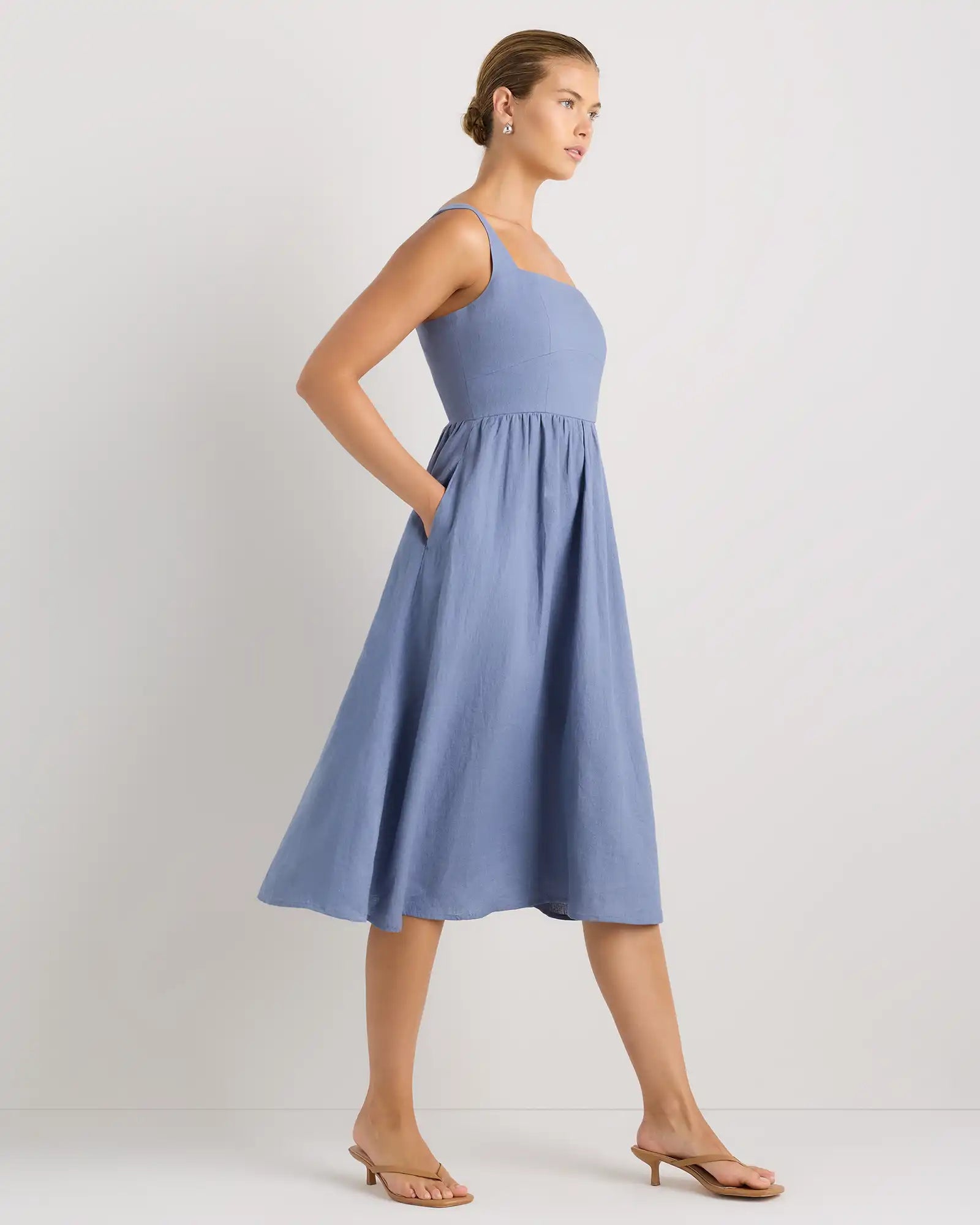 100% European Linen Fit & Flare Midi Dress