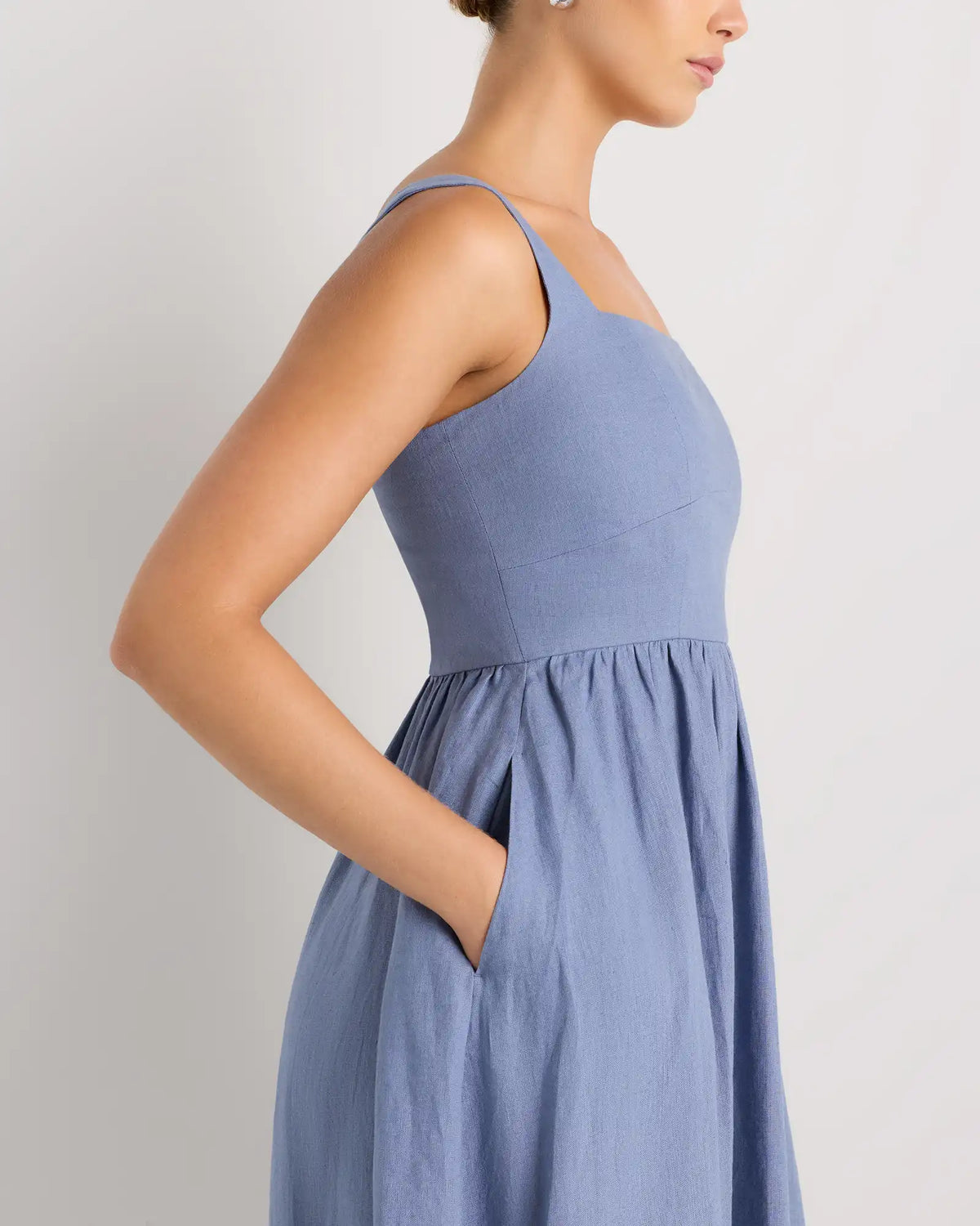 100% European Linen Fit & Flare Midi Dress