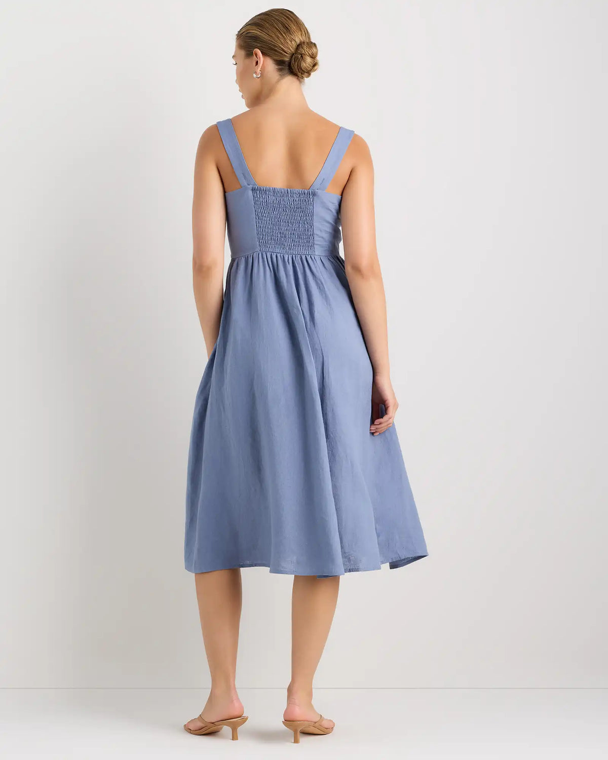 100% European Linen Fit & Flare Midi Dress