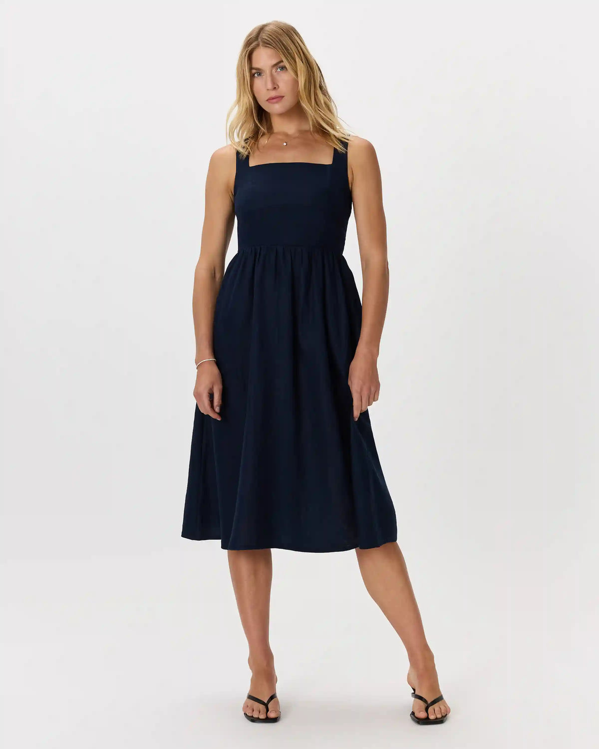 100% European Linen Fit & Flare Midi Dress